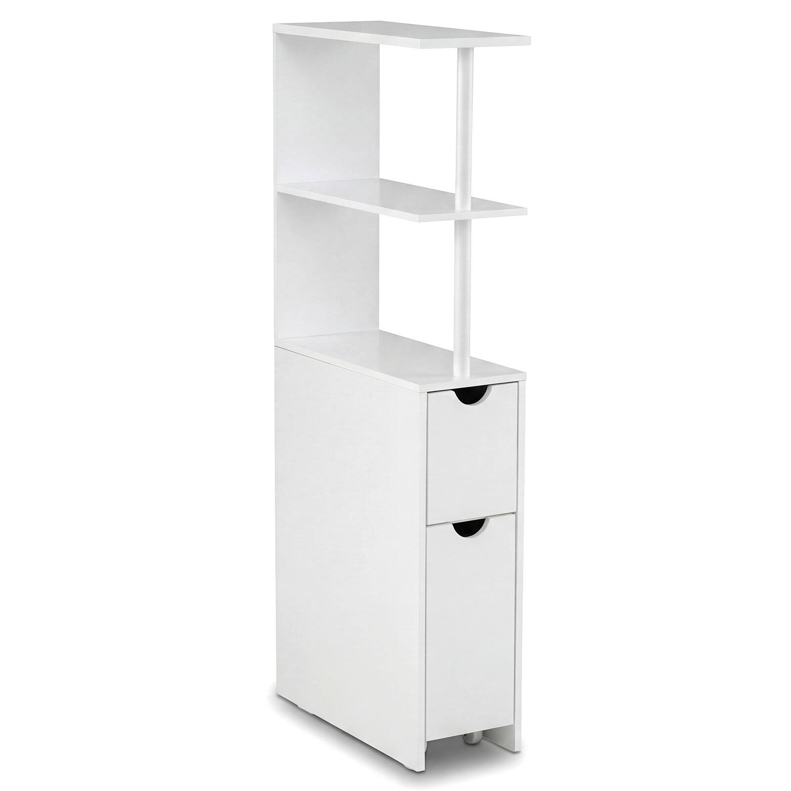 Alt View 9. Costway - Costway Slim Storage Cabinet with Open Shelves Pull-out Drawer & Slide-out Cart for Kitchen - White.