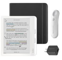 Kobo - Libra Colour (White) eReader with White Remote & AC Bundle - 2024 - Black Notebook SleepCover