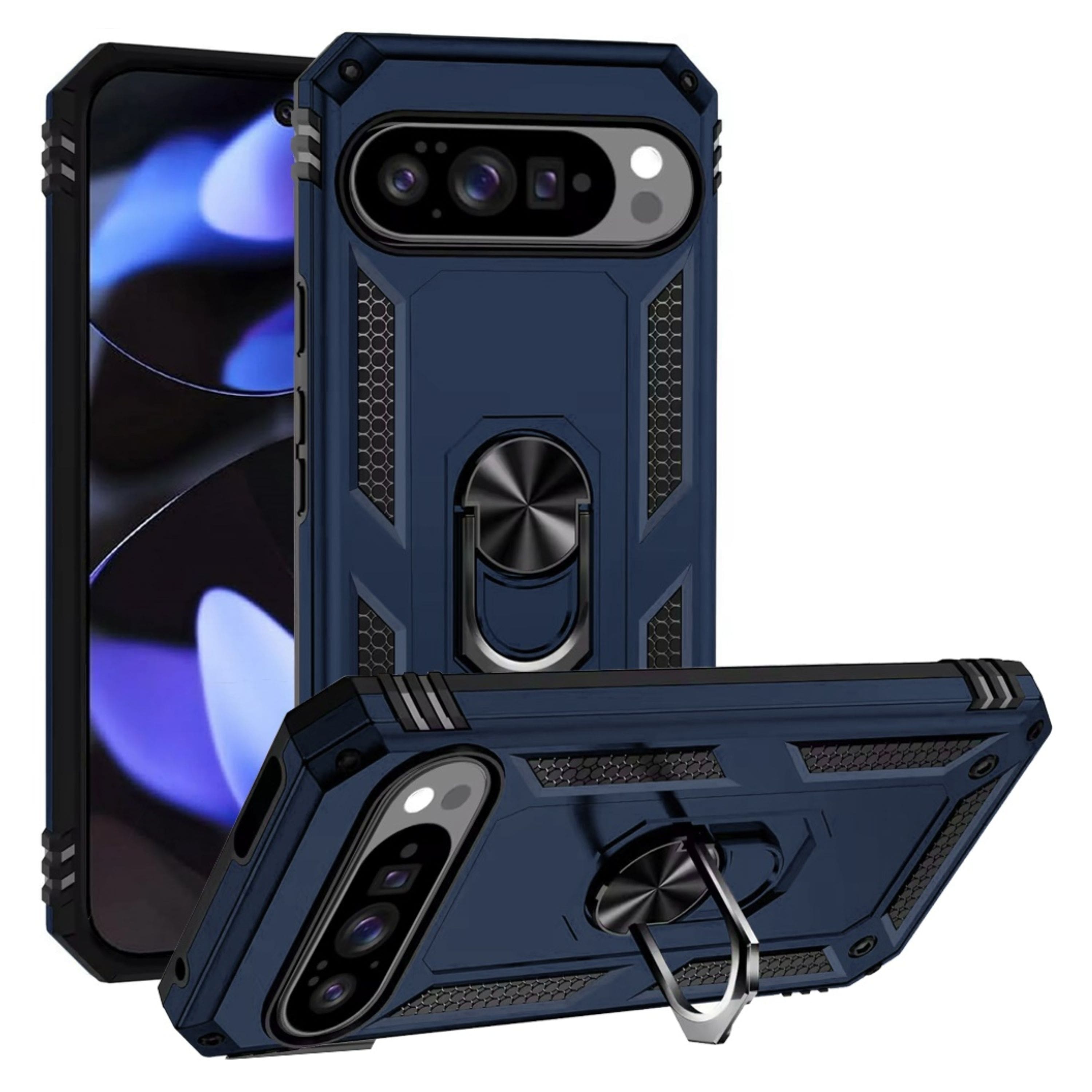 Kitcheniva - Dual Layer Case Ring Holder Magnetic Kickstand Phone Cover With Tempered Glass For Google Pixel 10/10 Pro - Blue price history on PriceWatchPro