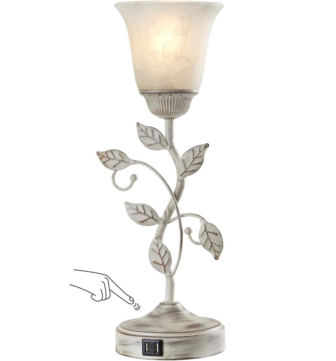 FINEAK - Vintage Table Lamp with Touch Control & Dual USB Charging - 1 Pack - Retro White