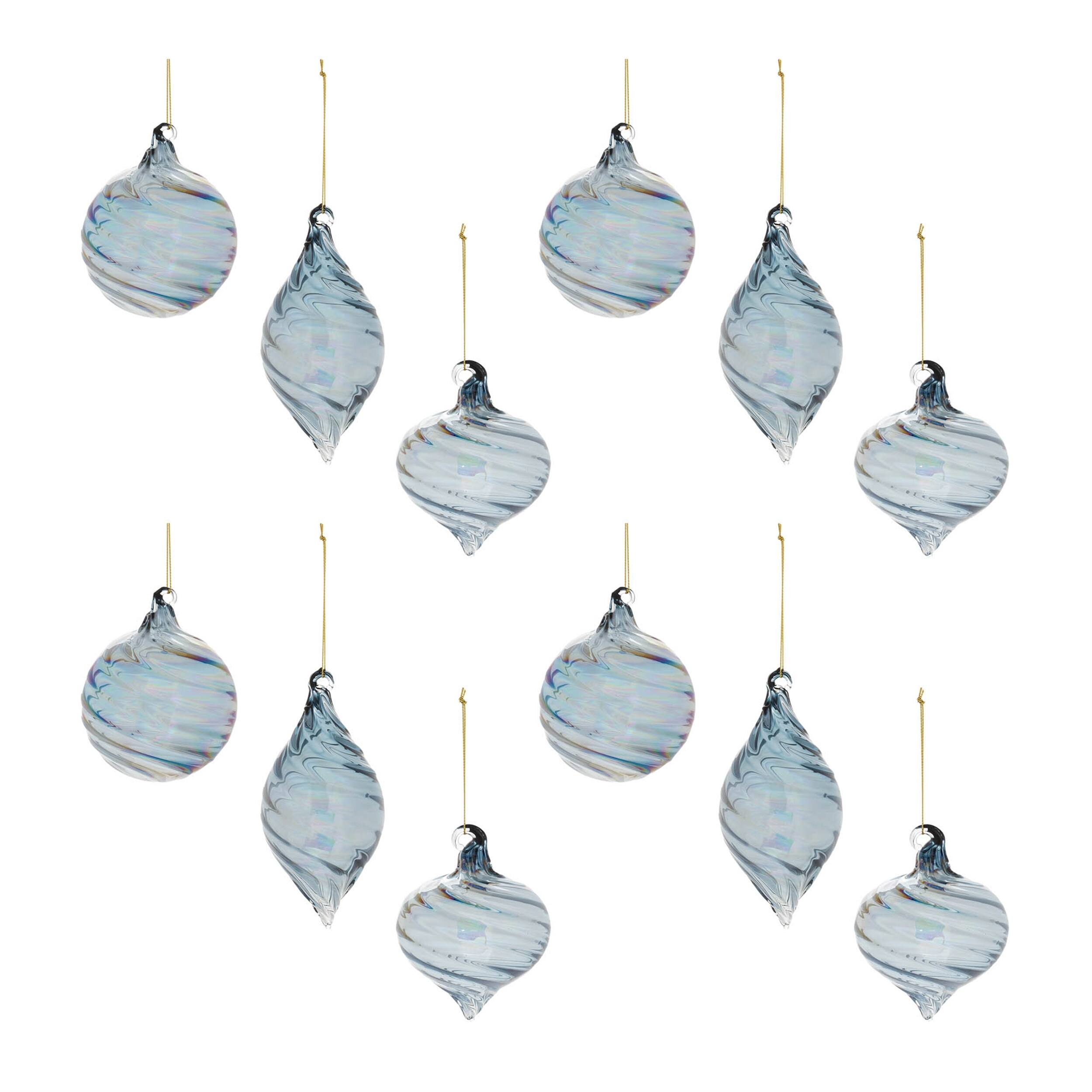 Alt View 4. BreeBe - Iridescent Swirl Glass Ornament (Set of 12) - Blue.