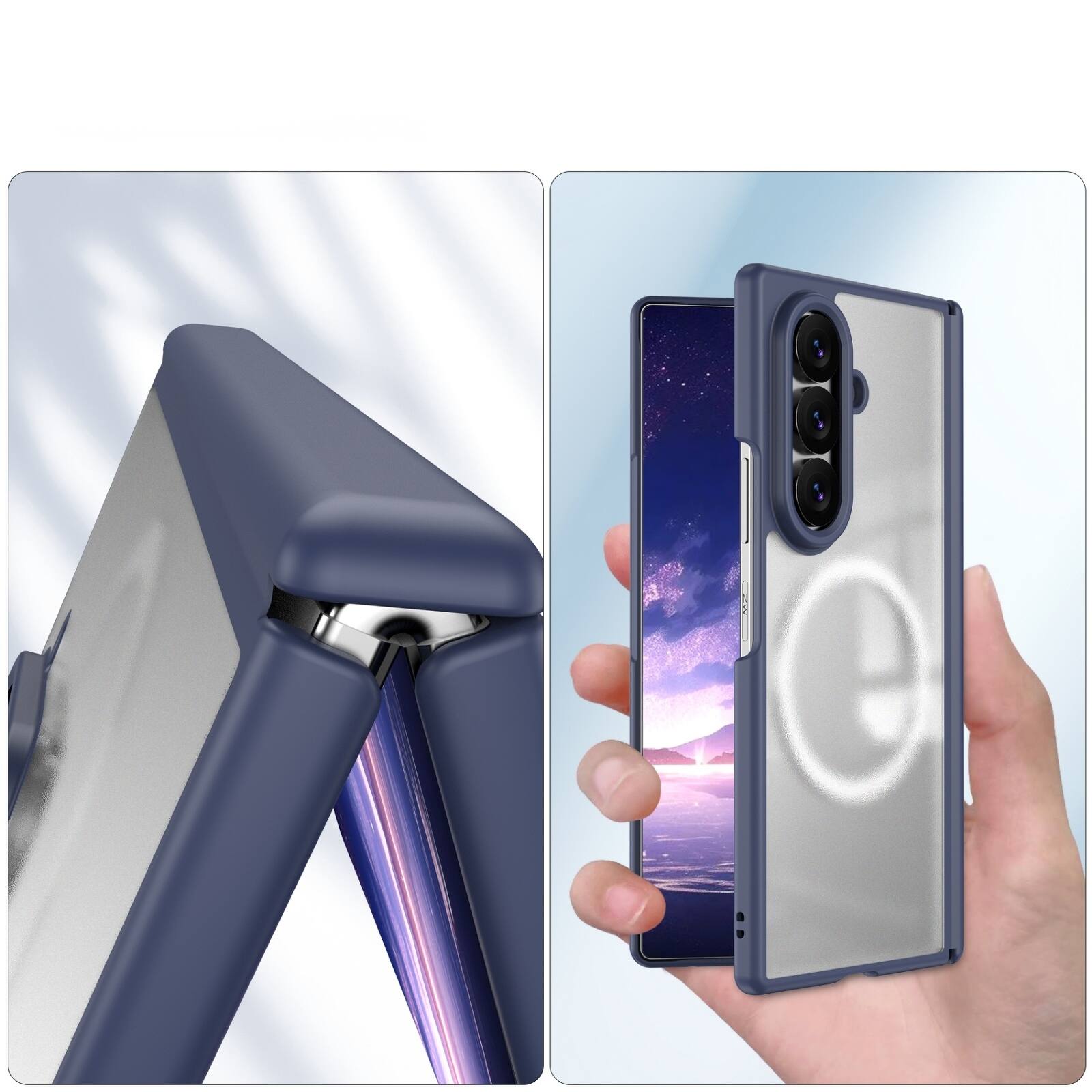 Left. Dteck - Shockproof Phone Case for Samsung Galaxy Z Fold8 Ultra Built in Screen Film, Magnetic Cover with Full Hinge Protection - Blue.