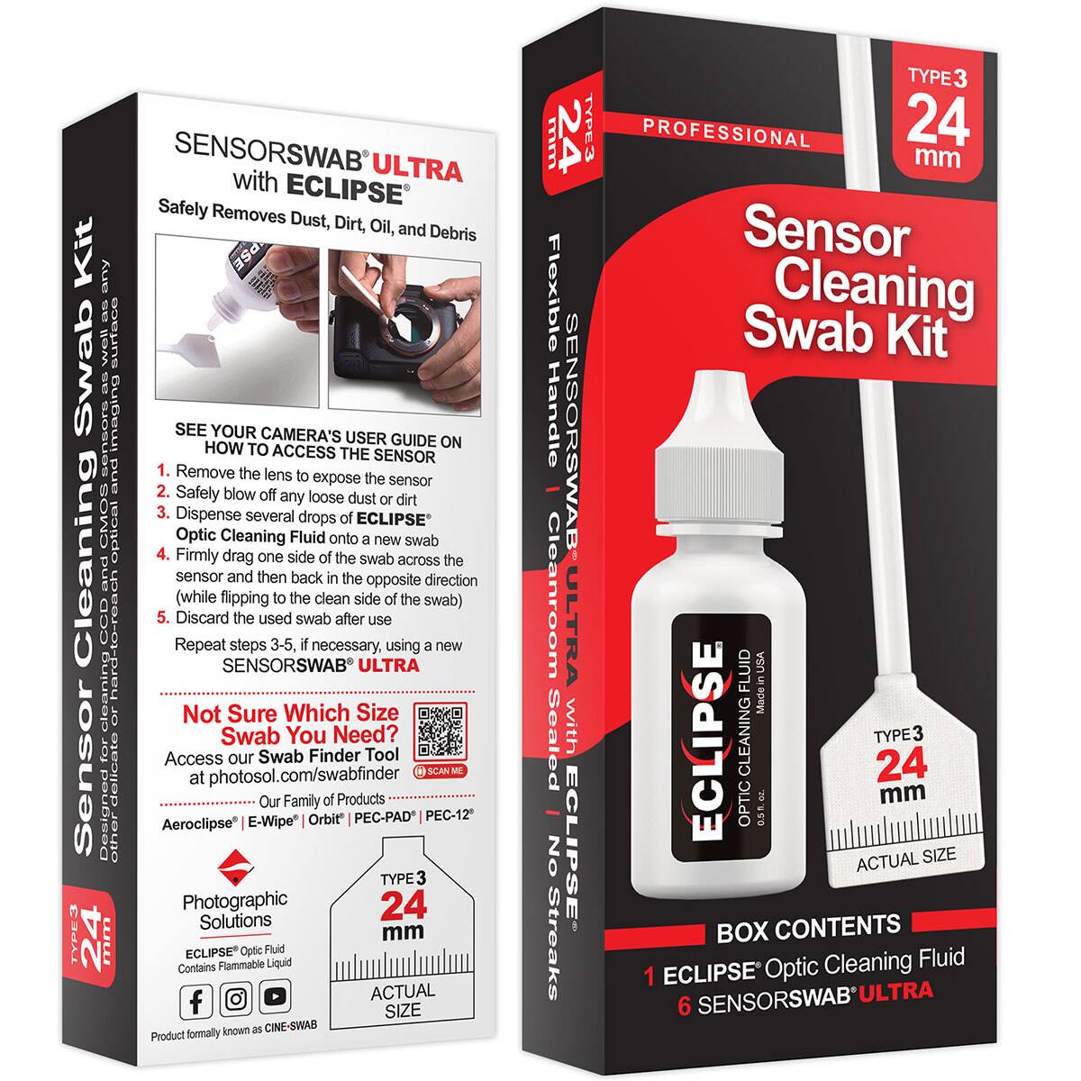 SENSORSWAB ULTRA with ECLIPSE Safely Removes Dust, Dirt, Oil, and Debris Kit any PSE E wall surface Swab SE imaging SEE YOUR CAMERA'S USER HOW GUIDE ON TO ACCESS THE SENSOR and 1. Remove the lens to expose the sensor 2. Safely blow off loose any dust dirt OMO5 3. Dispense several drops of ECLIPSE' Cleaning optical 4. Optic Firmly Cleaning drag one side Fluid of onto the swab new across swab the and sensor and then back the opposite direction (while flipping to the clean side of the swab) CCD 5. Discard the used swab after use Repeat steps 3-5, necessary, using new SENSORSWAB ULTRA cleaning Not Sure Which Size Swab You Need? for Access our Swab Finder Tool Sensor other Aeroclipse at photosol.com/swabfinder E-Wipe Our Family Orbit Products PEC-PAD PEC-12 SCAN TYPE Photographic 24 Solutions TYPE 24 mm mm Contains ECLIPSE Flammable Optic Fluid Liquid ACTUAL f SIZE known CINE SWAB Product formally TYPE 3 mm 24 TYPE3 PROFESSIONAL 24 mm