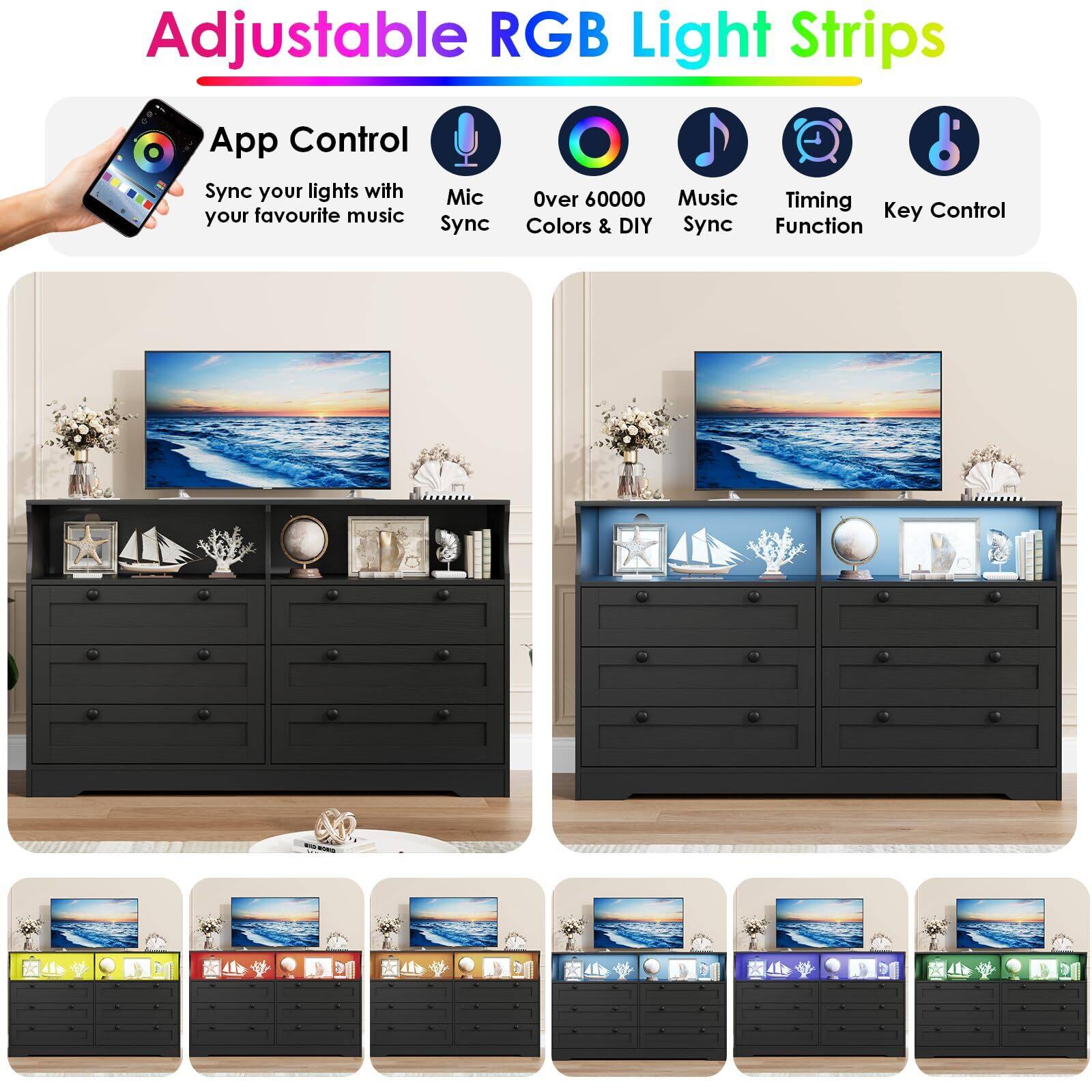 Adjustable RGB Light Strips

App Control  
Sync your lights with your favourite music

Mic Sync

Over 60000 Colors & DIY

Music Sync

Timing Function

Key Control