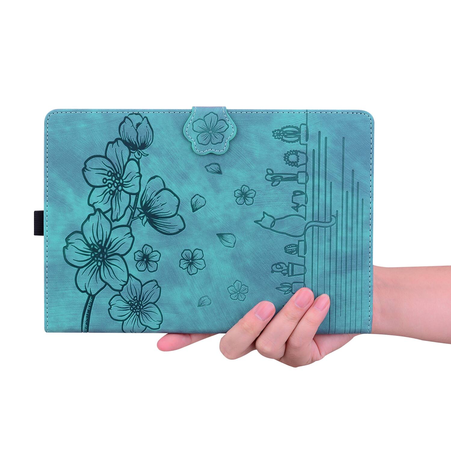 Alt View 4. Dteck - For Apple iPad (A16) 11" 2025/iPad 10th 2022 Embossed Flower Pattern Folio Case Card Slots Kickstand Cover - Green.