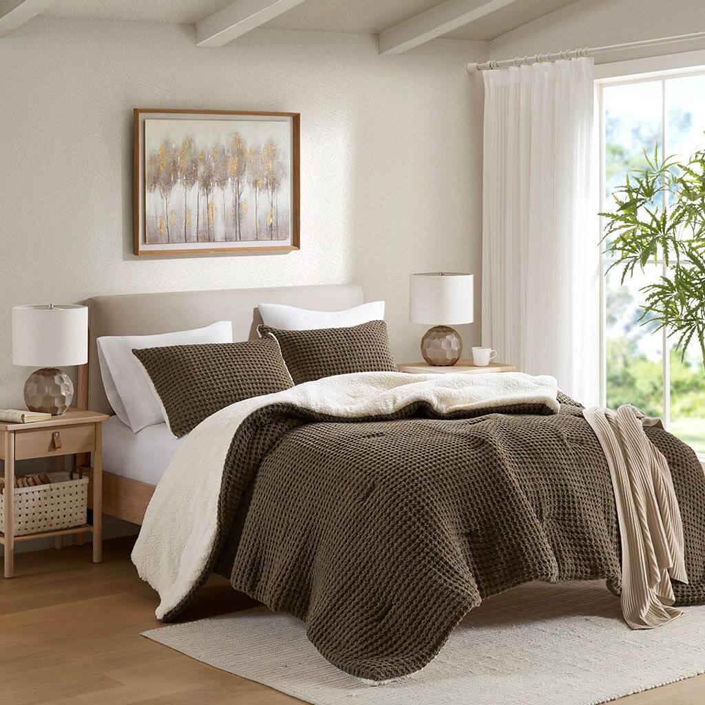 Alt View 3. Gracie Mills - Gracie Mills 3-PC Toulon Waffle Knit Chenille Comforter Seet - Brown.