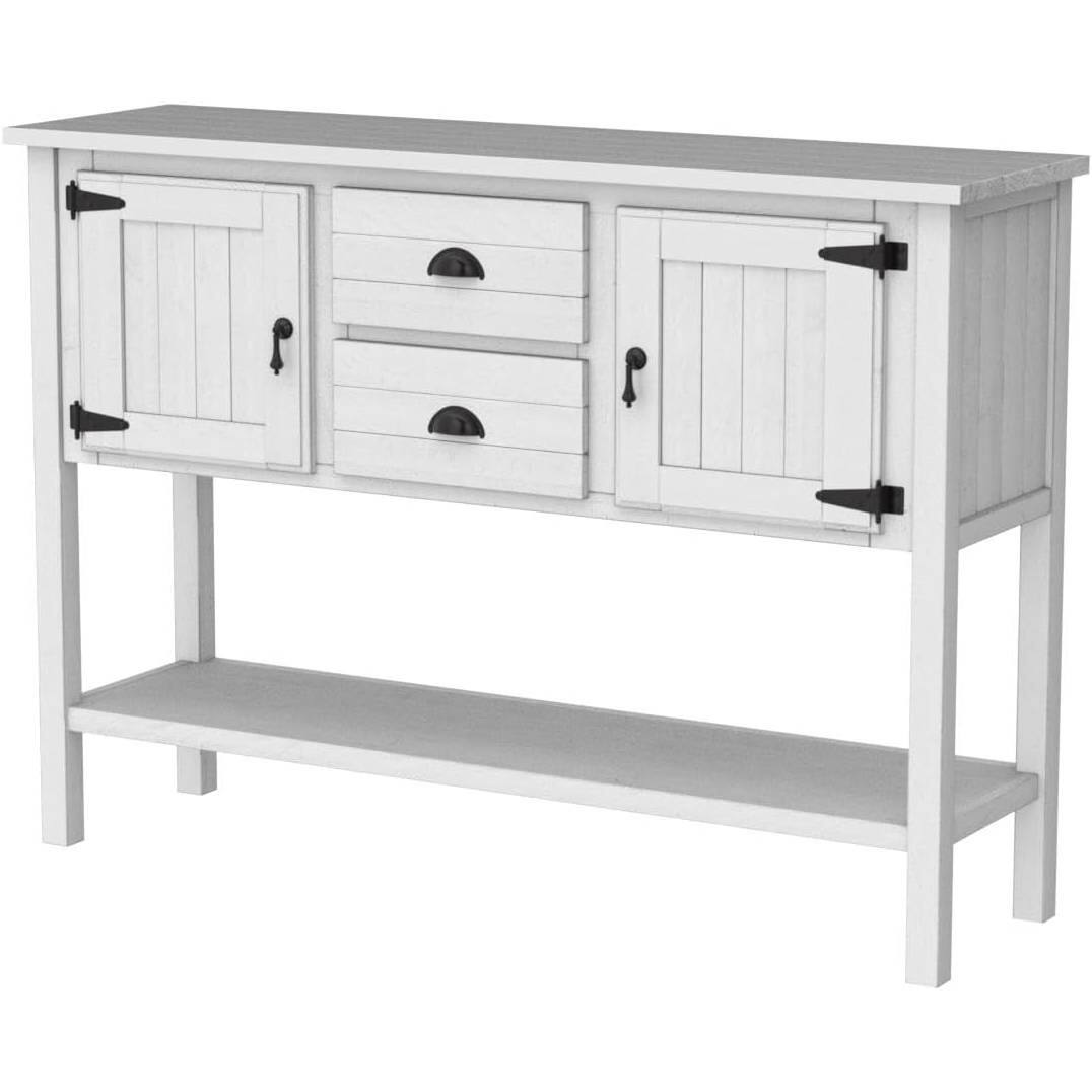 Angle. Hivvago - Farmhouse Solid Wood Sofa Table with Storage Drawers in Rustic White Finish - White.