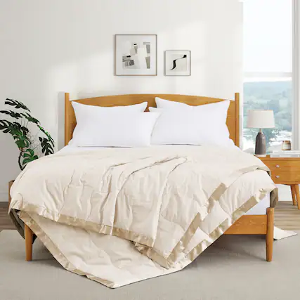 Front. Peace Nest - Peace Nest Ultra-Lightweight Down Blanket with Satin Trim, Ivory, 90x108 inches - Ivory.