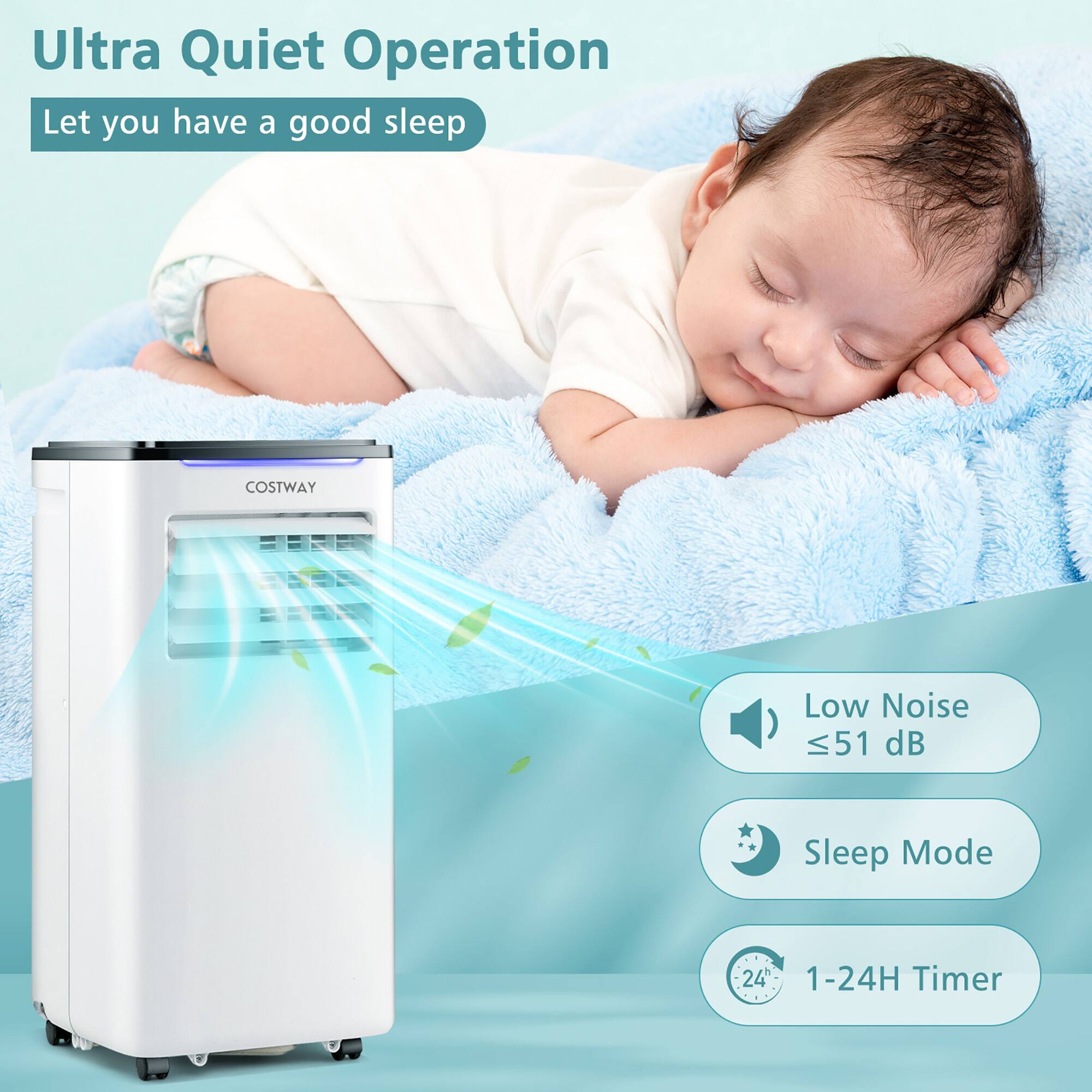 Ultra Quiet Operation: Let you have a good sleep. COSTWAY Low Noise <51 dB Sleep Mode 24 1-24H Timer.