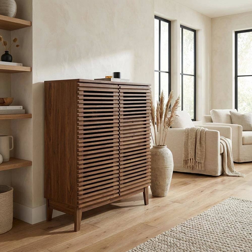 Left. FurniFact - Modern Black Bar Cabinet With Storage Shelf And Durable Finish - Brown.
