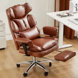 Bestier - Ergonomic Executive Office Chair with Footrest & Lumbar Support, High Back PU Leather, Adjustable - Brown