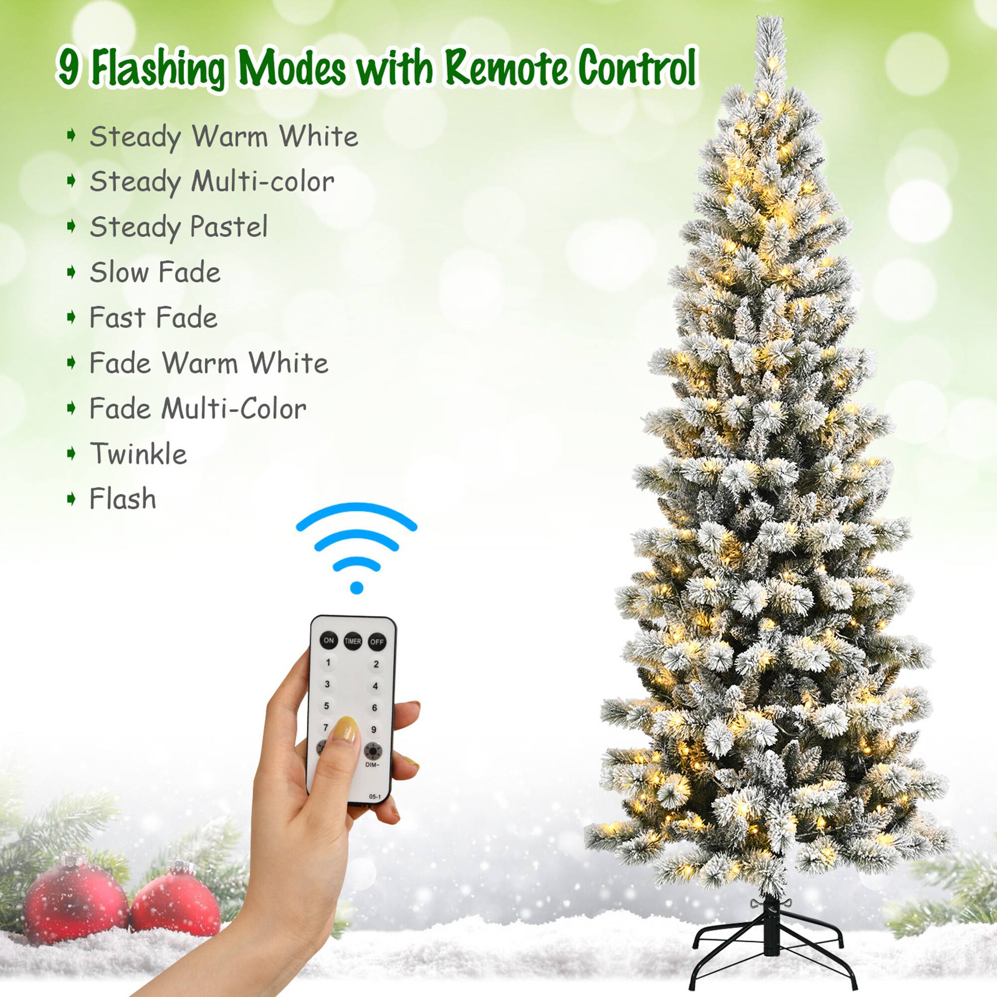 9 Flashing Modes with Remote Control

- Steady Warm White
- Steady Multi-color
- Steady Pastel
- Slow Fade
- Fast Fade
- Fade Warm White
- Fade Multi-Color
- Twinkle
- Flash