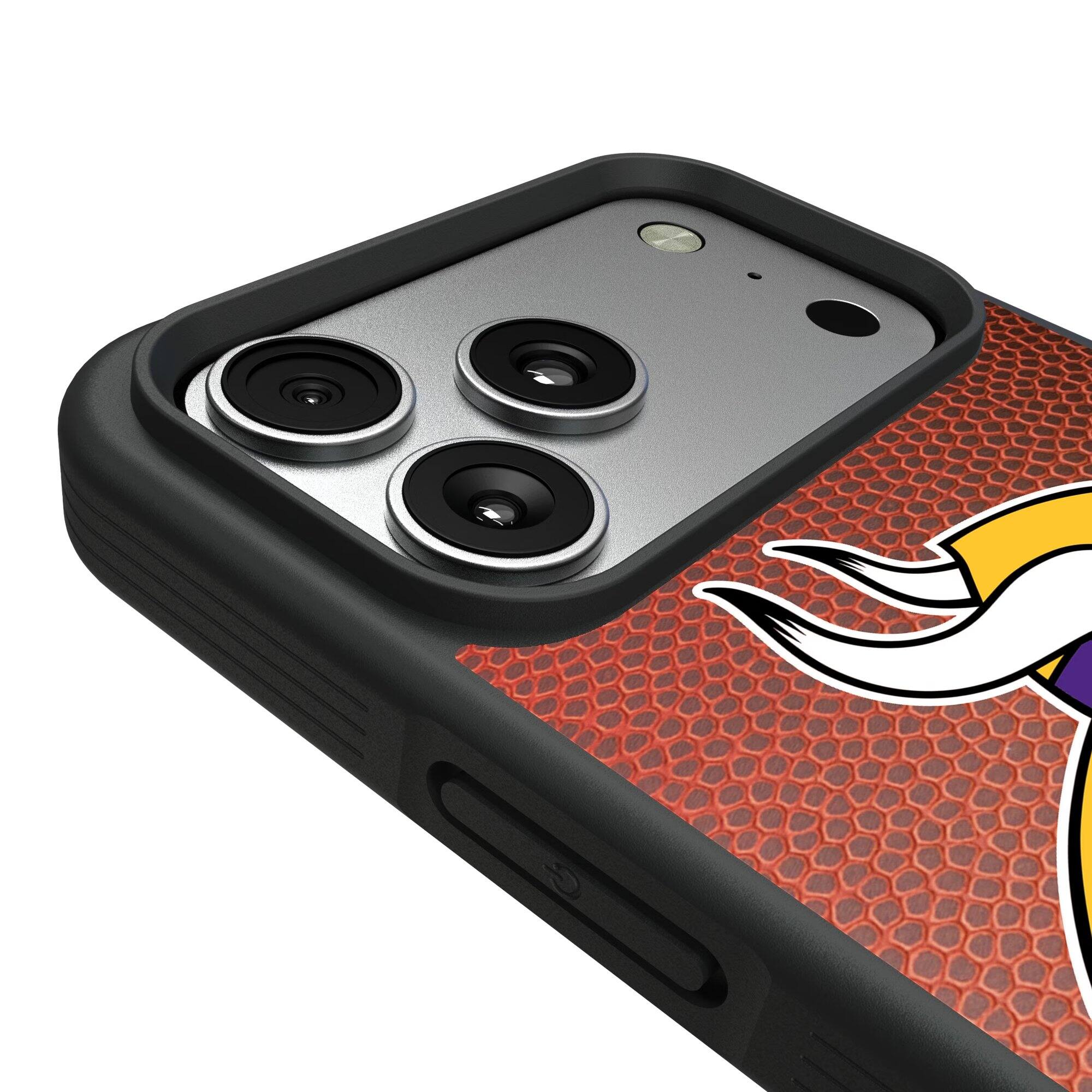 Alt View 2. Keyscaper - Minnesota Vikings iPhone Bump Case with Football Design - 15 Pro Max - Multicolor.