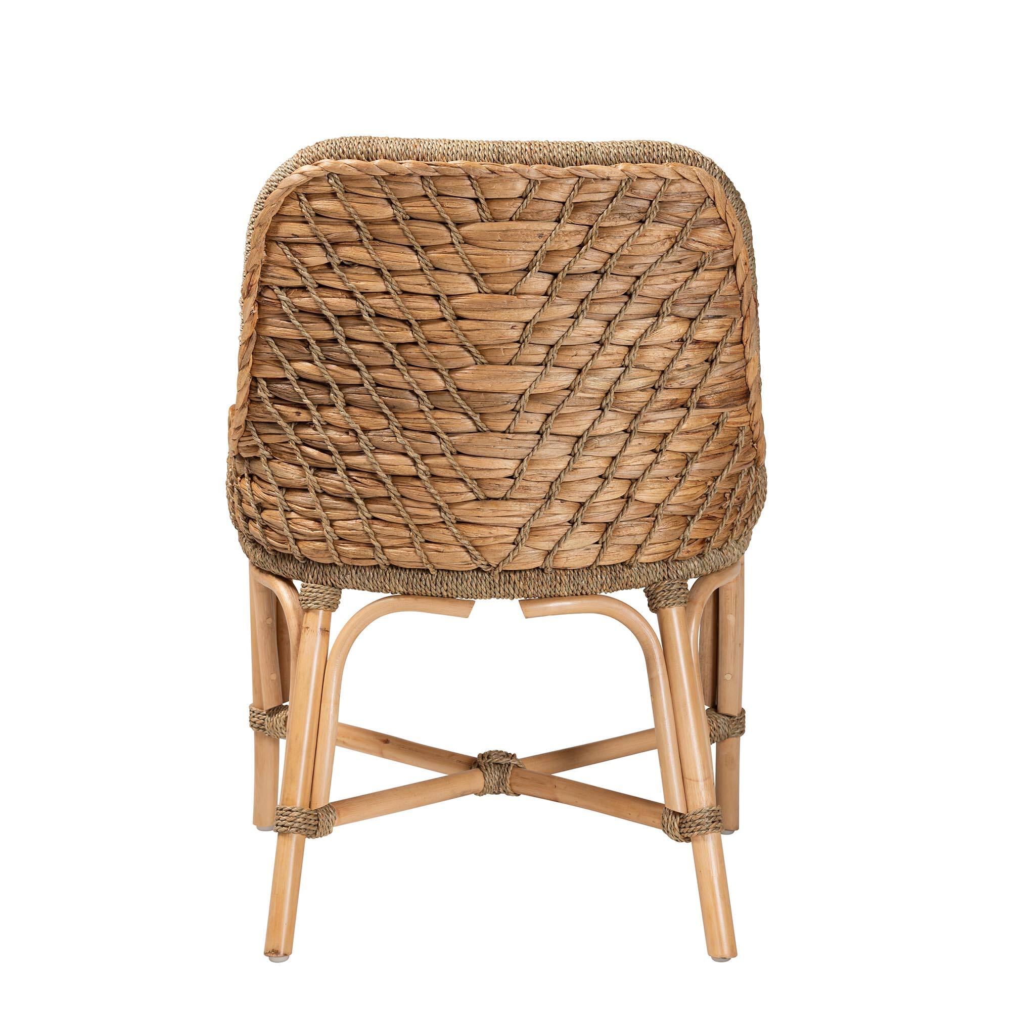 Back. bali & pari - Kyle Modern Bohemian Woven Rattan Dining Side Chair With Cushion - White/Natural Brown.