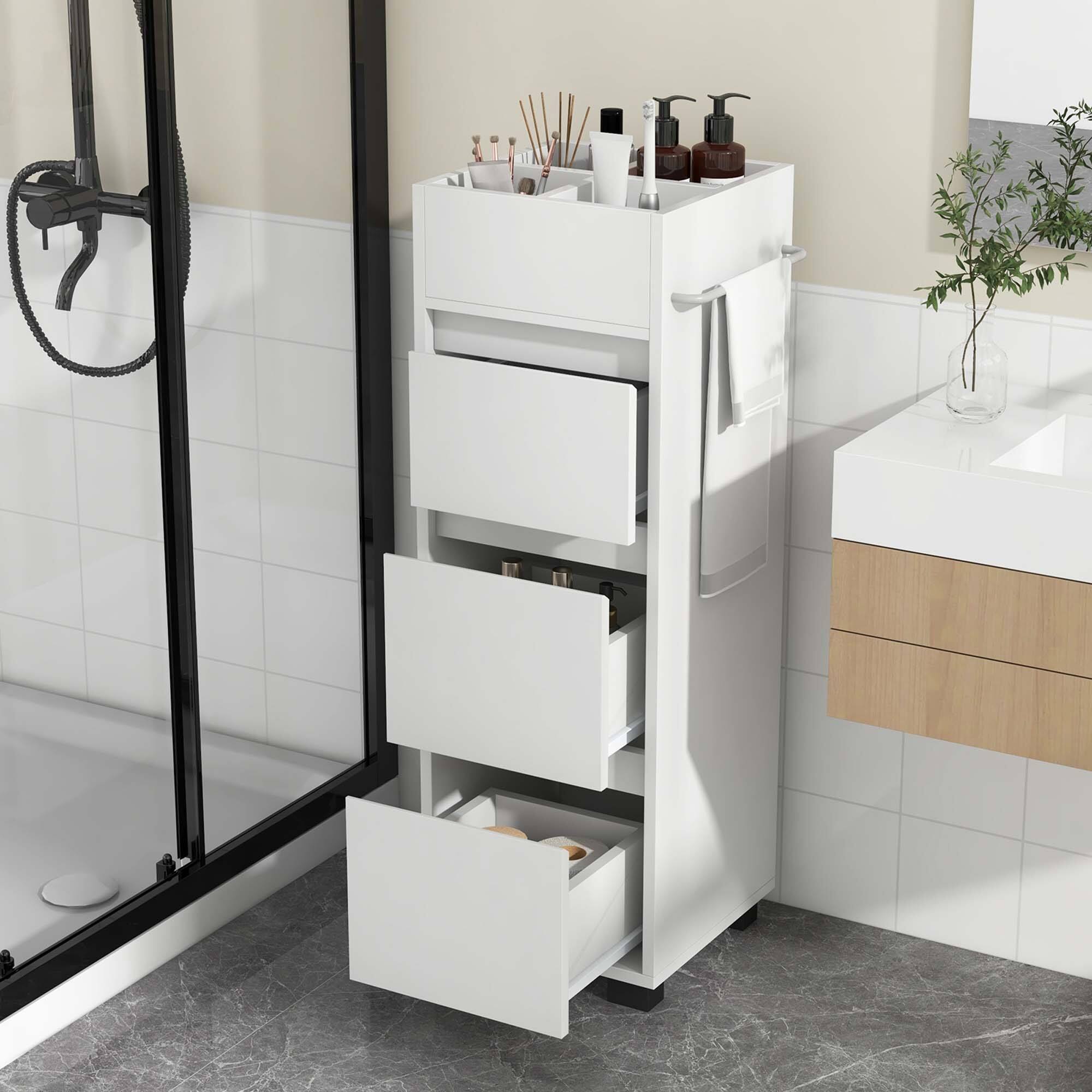 Alt View 1. Costway - Costway Bathroom Floor Cabinet with 3 Drawers 4 Compartments 2-Side Available Towel Shelf White - White.