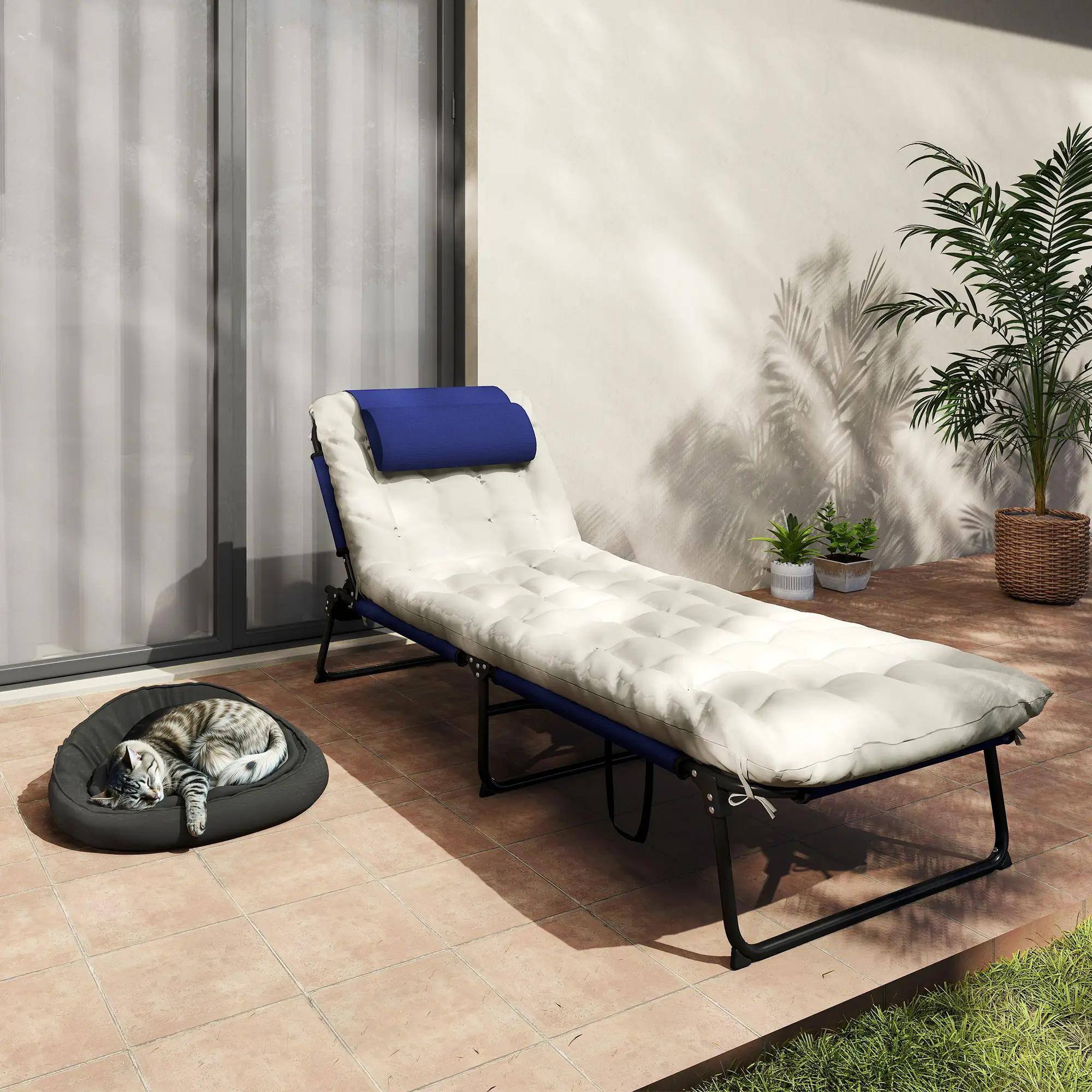 Alt View 1. Resenkos - Resenkos Folding Chaise Lounge Pool Chair With 4-Level Reclining Back, Cushion, Side Pocket, Headrest, Blue - Blue.