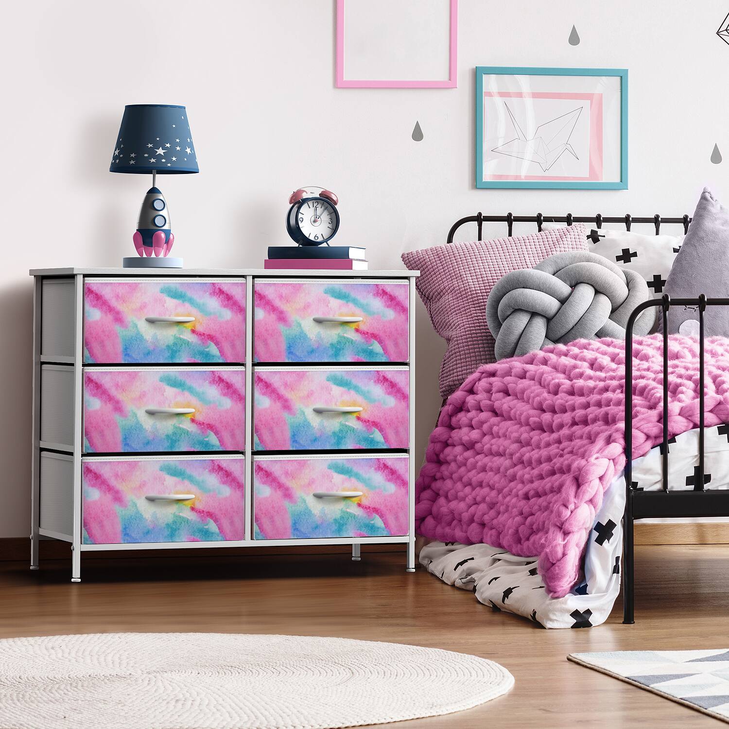 Alt View 1. Sorbus - Sorbus Kids Dresser with 6 Drawers, Storage Chest Organizer Unit Nightstand, Steel Frame, Wood Top & Handle - Watercolor Tie-Dye.