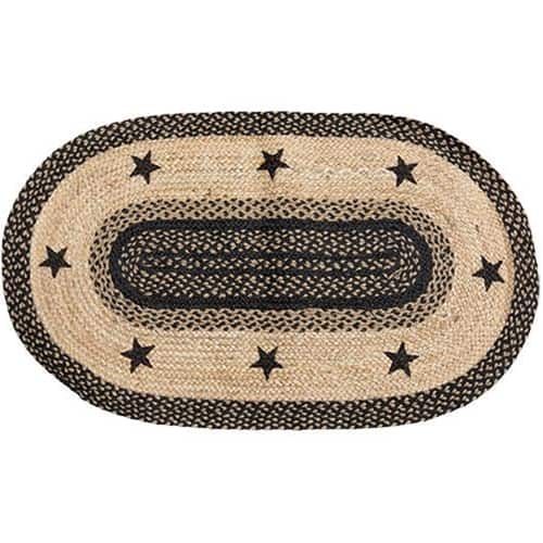 BreeBe - Braided Black Star Jute Rug - 27x48 - Black, Tan