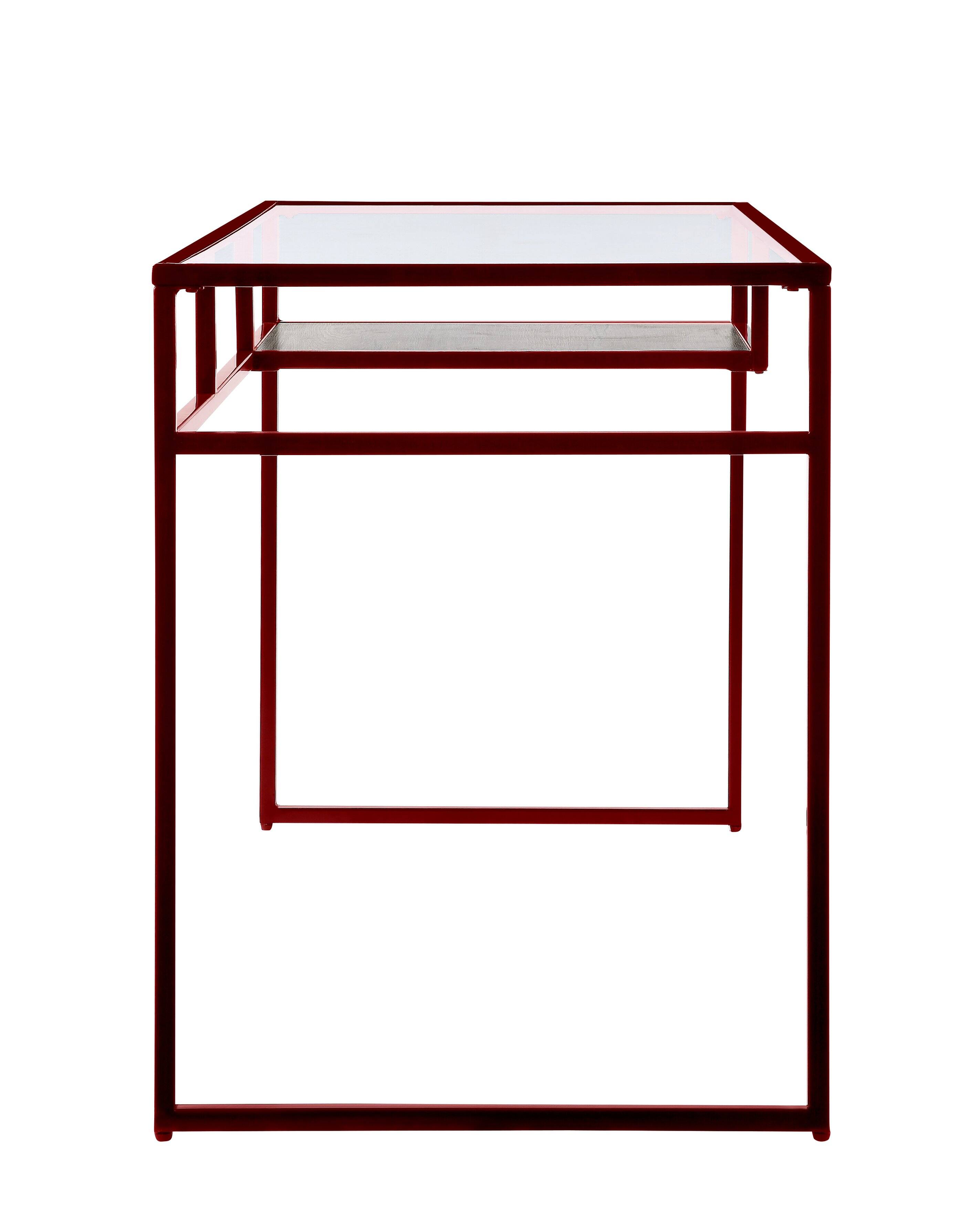 Left. TinyHomie - Yasin Glass Top and Red Finish Writing Desk - Red.