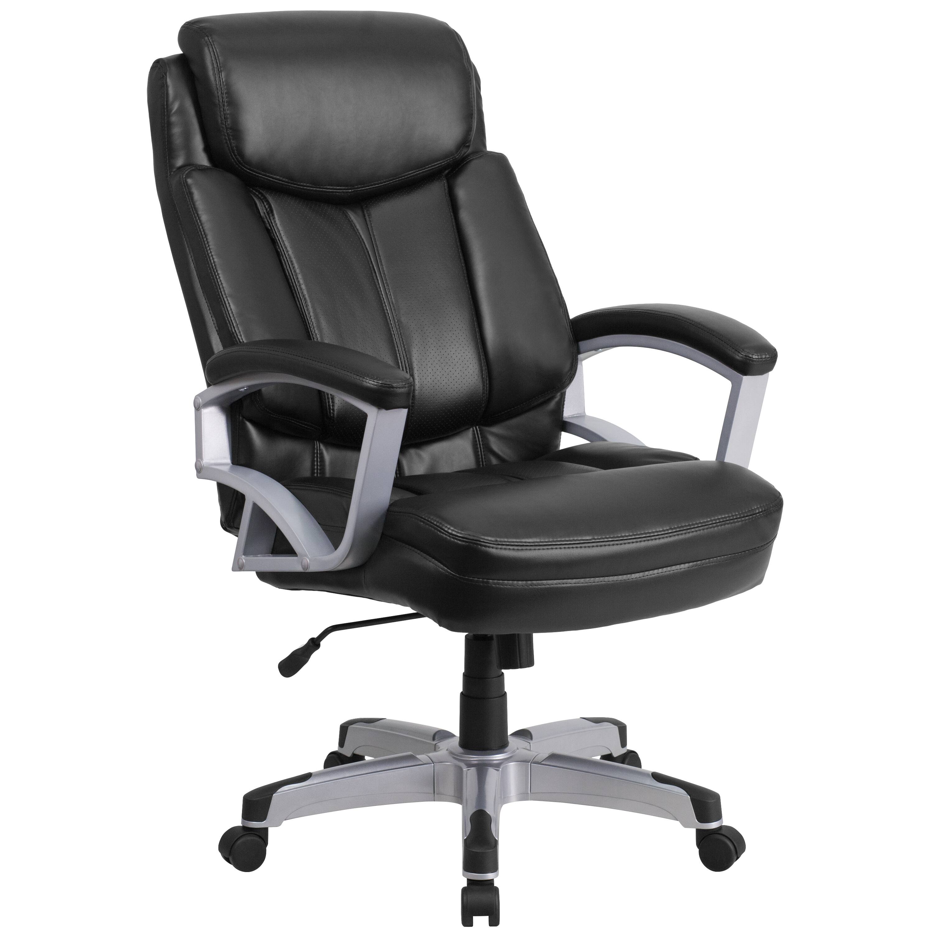 Front. Emma + Oliver - 500 lb. Big & Tall Executive Swivel Ergonomic Office Chair with Arms - Black LeatherSoft.