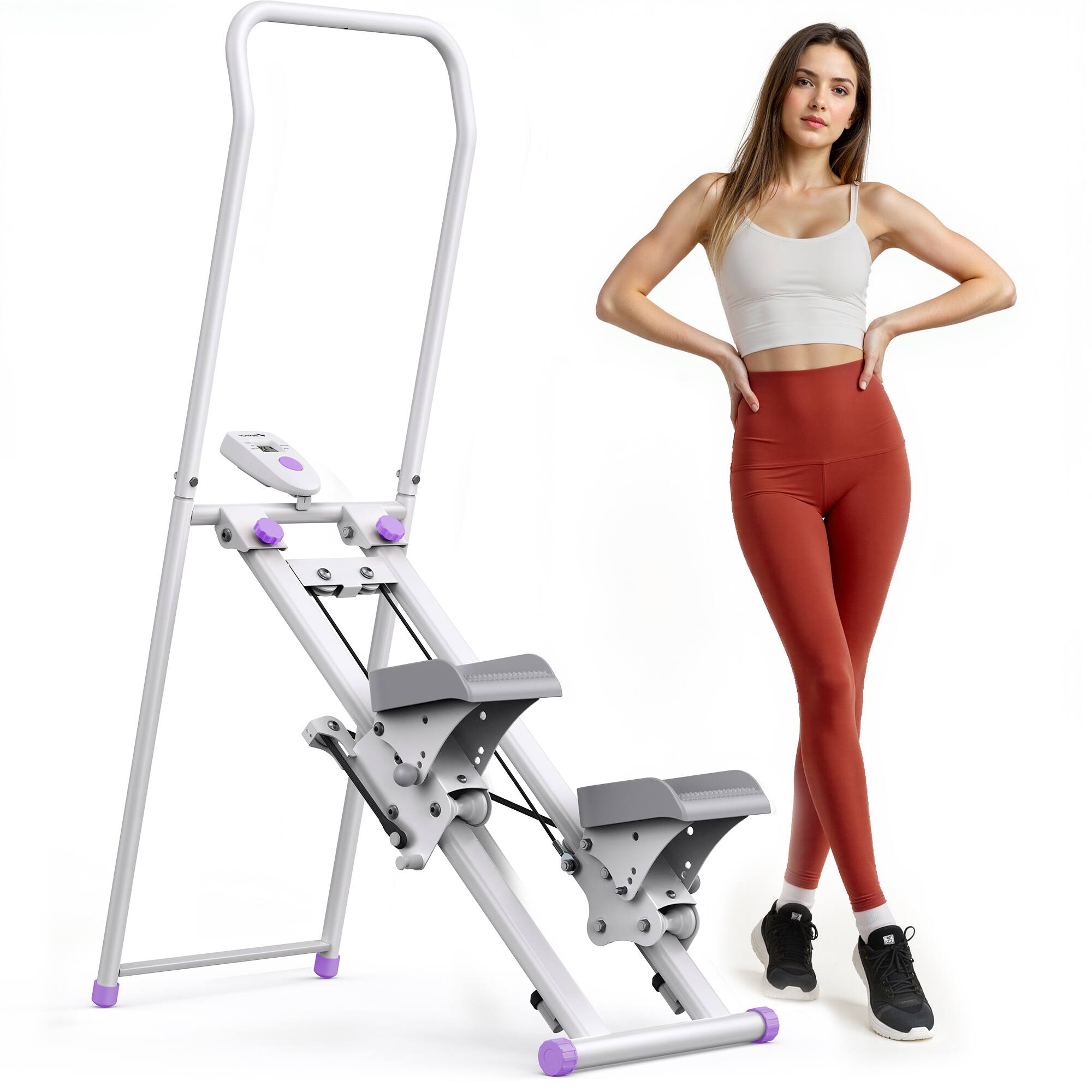 Left. MERACH - MERACH Vertical Climber Stair Stepper Machine Full Body Workout Home Gym Exercis Adjustable Handlebar & Pedals - white purple.
