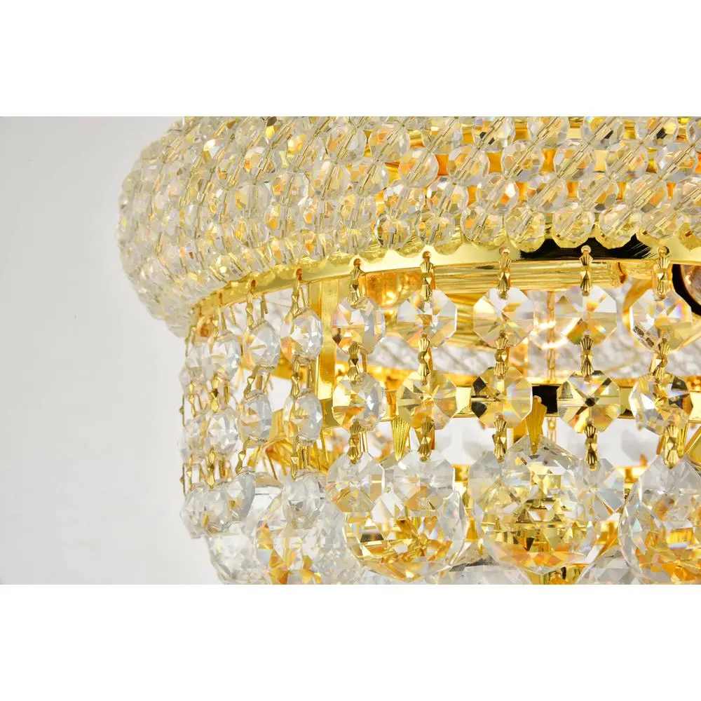Angle. Elegant Lighting - Primo 3 light Gold Flush Mount Clear Royal Cut Crystal - Gold.
