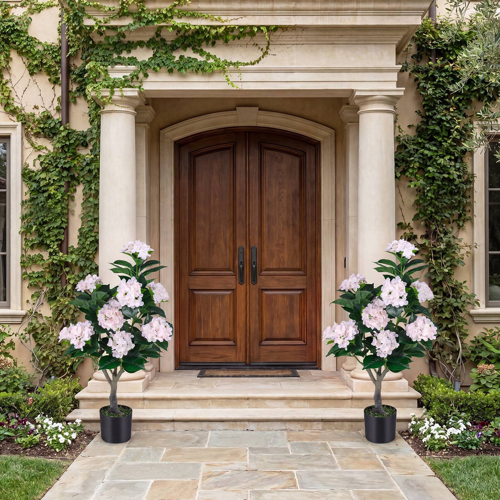 Alt View 3. Costway - Costway 2-Pack Artificial Hydrangea Tree, 43.5" Faux Flower Plants with 11 Blooms&Trunk - Pink.