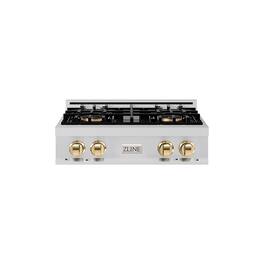 ZLINE - Autograph 30 in. Classic Built-In Gas Cooktop with 4 DuoPro Burners and Gold Accents (PCRTZ-30-G) - Stainless Steel