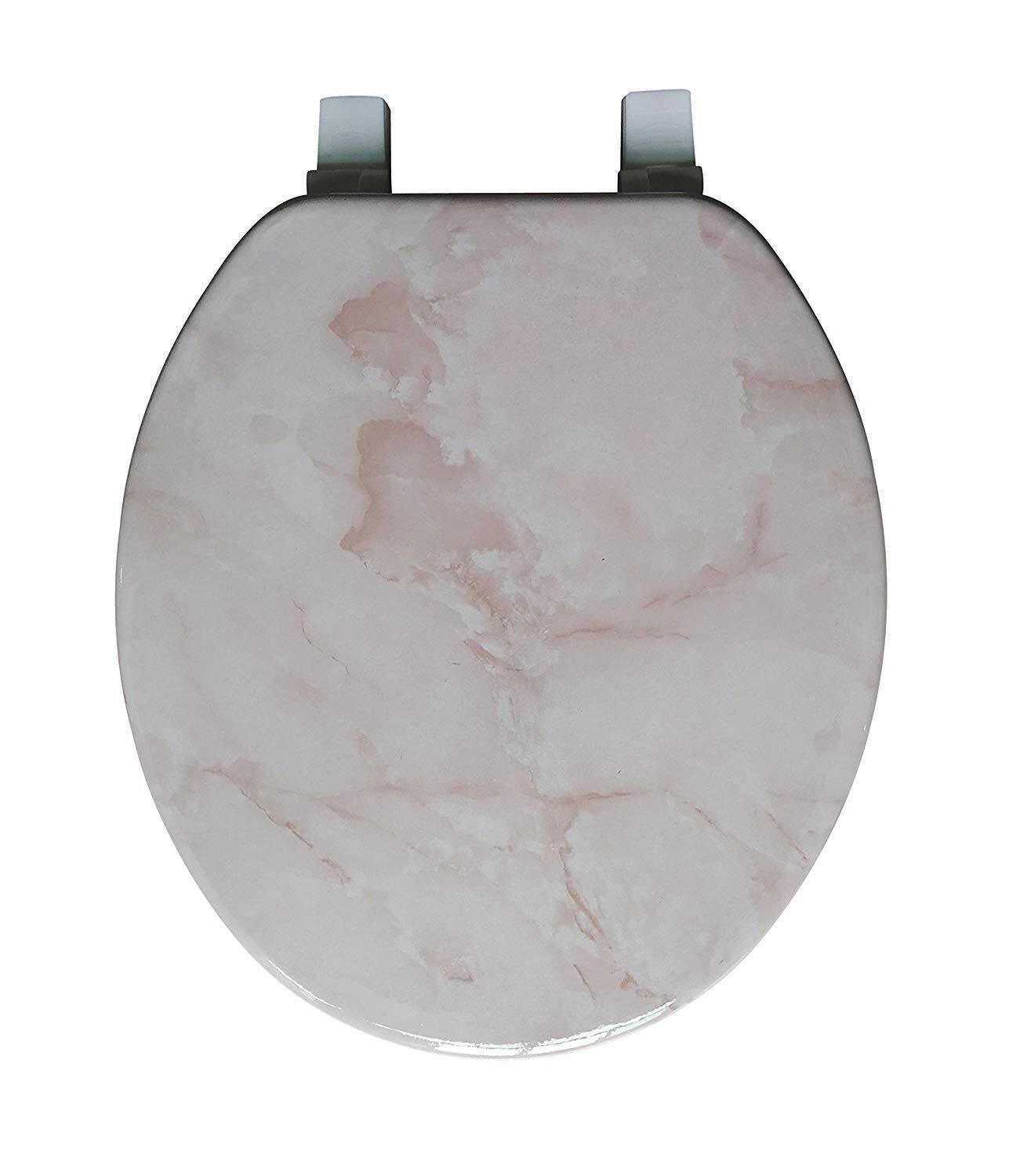 Left. J&V TEXTILES - Marble Round Toilet Seat - Beige.