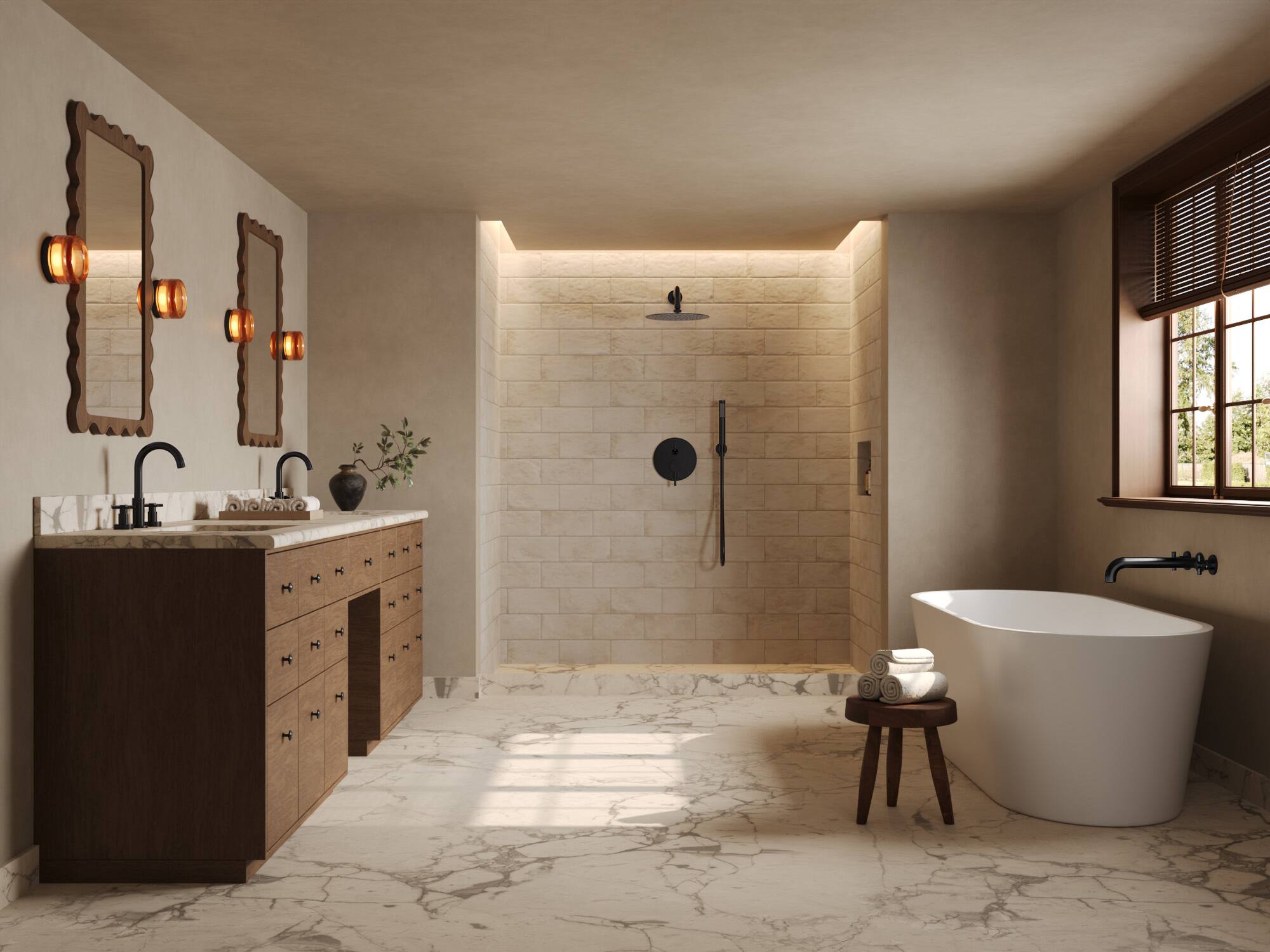 Left. GRANDJOY - Wall-Mounted Bathtub Faucet Dual Handle Tub Filler High Flow Anti-Fingerprint Finish Modern Bathroom - Matte Black.