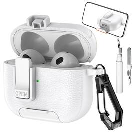 Dteck - Earphone Case for Apple AirPods 3rd Gen (2021) with Phone Holder & Keychain,Leather Texture Earbuds Cover for Man Women - White