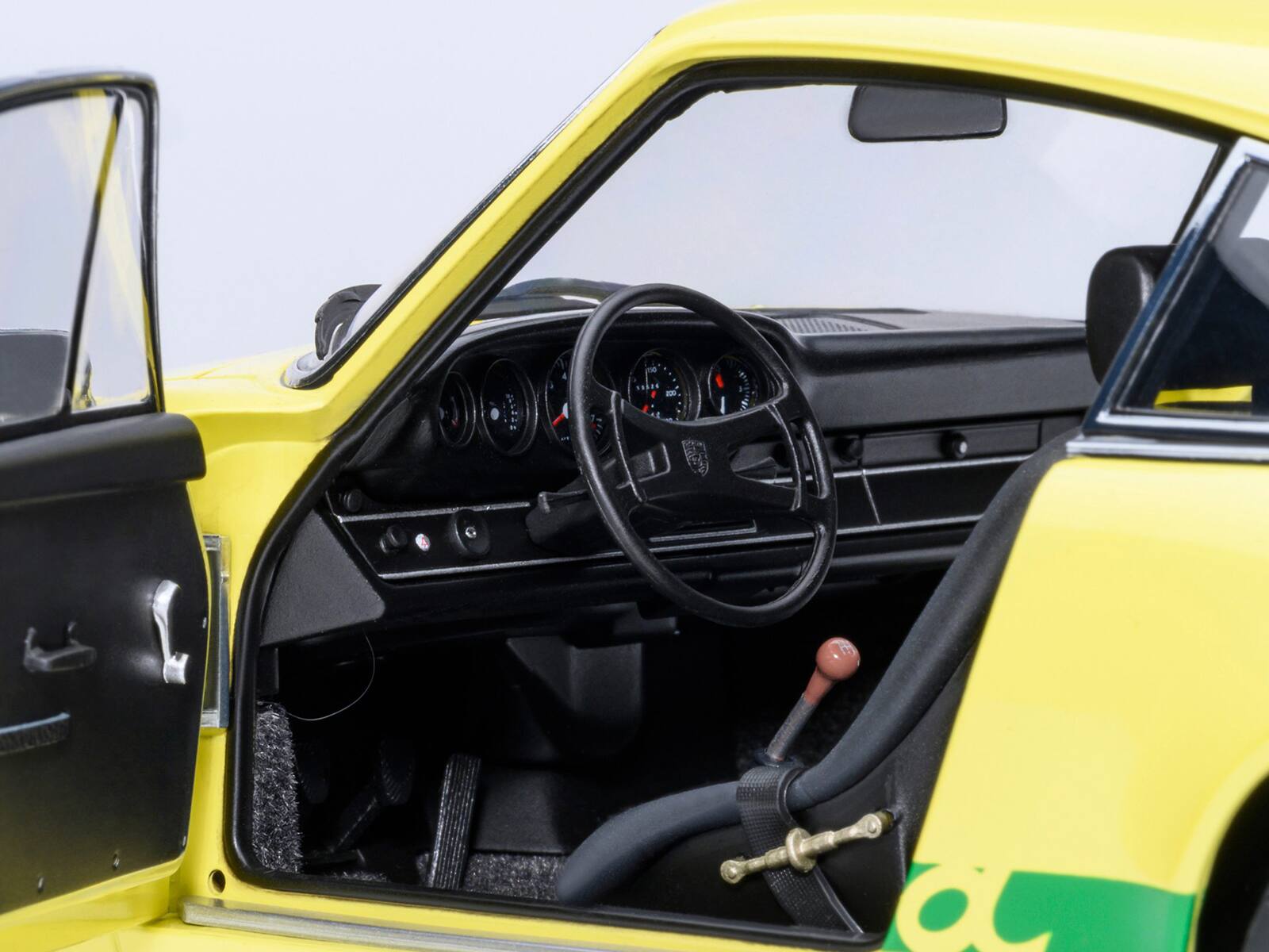 Alt View 1. Autoart - Porsche 911 Carrera 2.7 RS Light Yellow with Green Stripes and Wheels 1/18 Model Car by Autoart - Yellow.