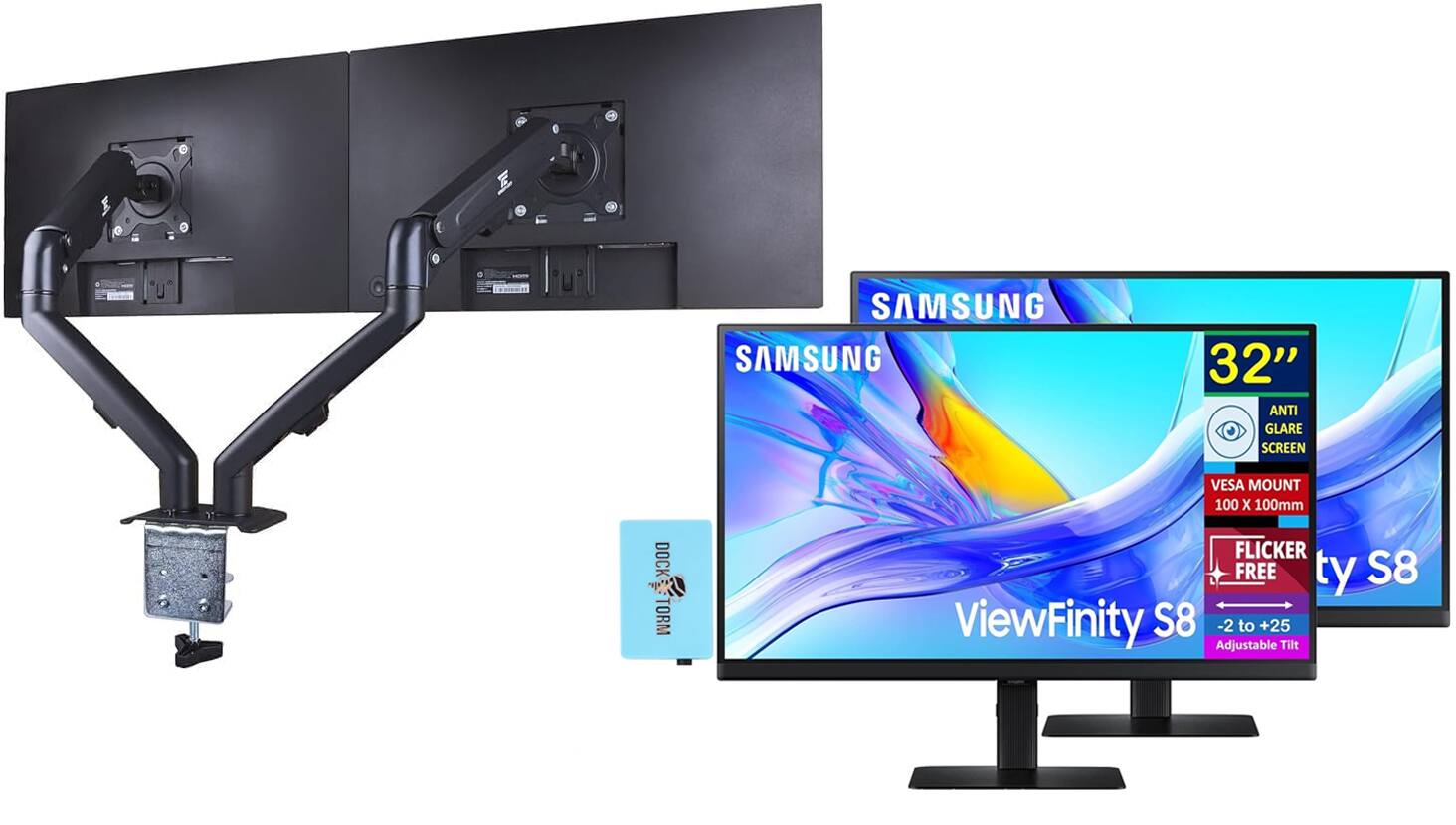 SAMSUNG  
32" ANTI GLARE SCREEN  
VESA MOUNT 100 x 100mm  
DOCK TORM  
FLICKER FREE  
ViewFinity S8  
-2 to +25 Adjustable Tilt