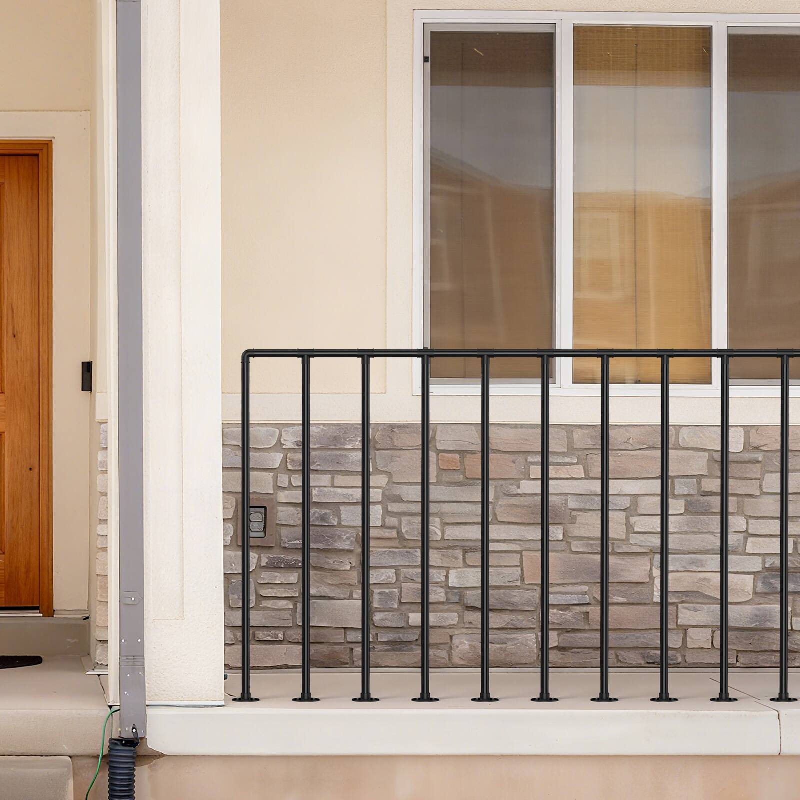 Angle. Oumilen - Black Industrial Pipe Platform Handrail, Freestanding 90° Bendable Balcony Guard Railing - Black.
