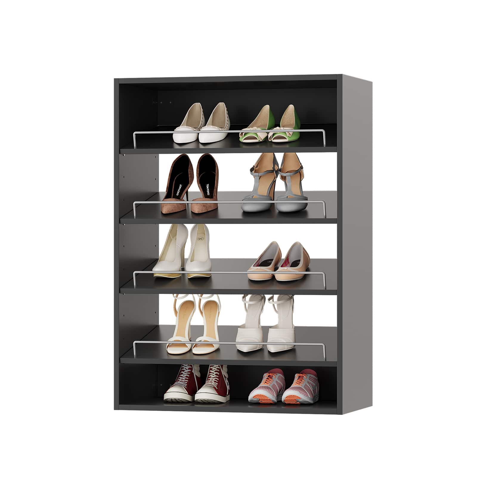 Roomtec - 19.5 in Black Shoe Shelf Short Tower-Customizable Wall Mounted Modular Closet System for Bedroom Closet - Black