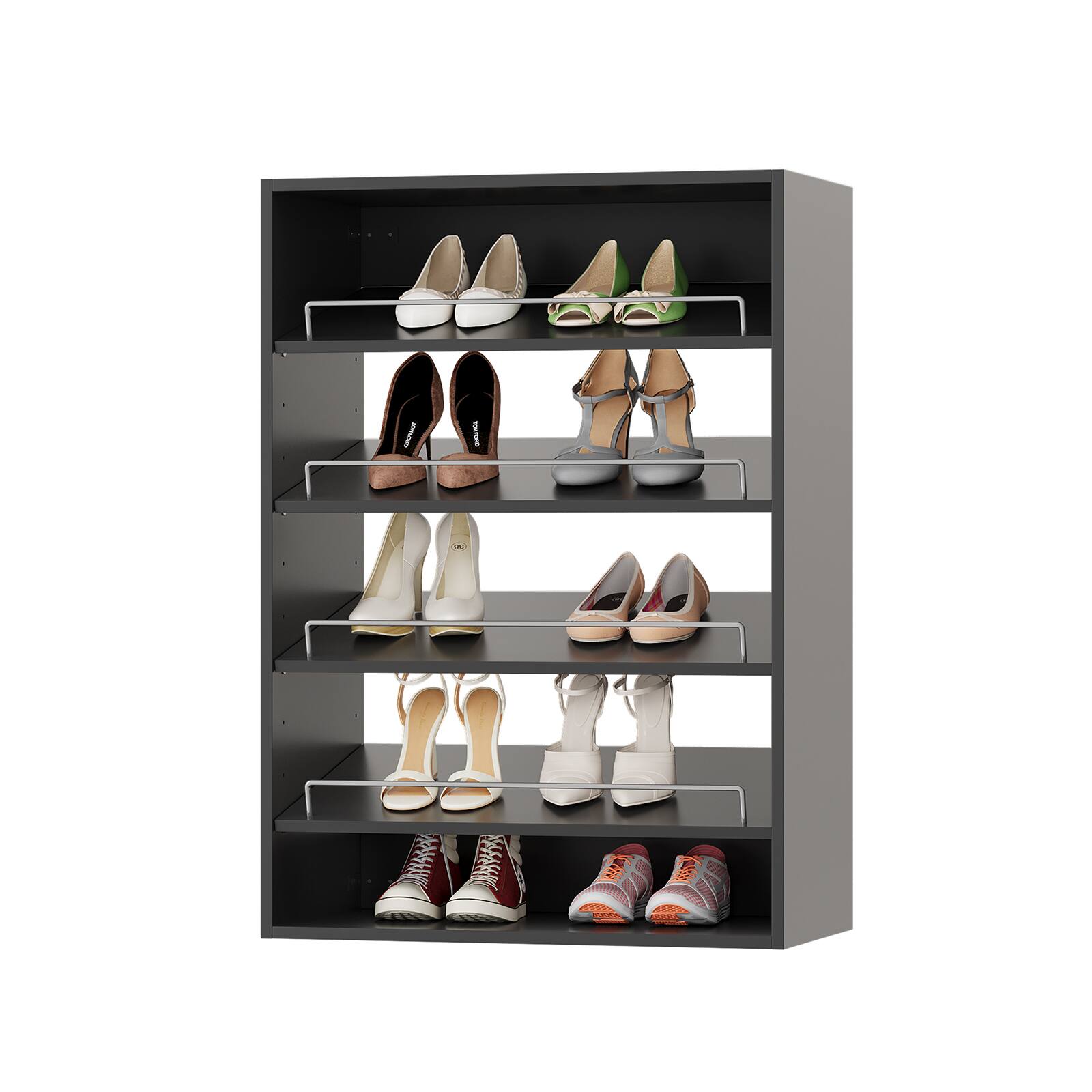 Front. LOVMOR - LOVMOR 31.5 in Black Shoe Shelf Short Tower-Customizable Wall Mounted Modular Closet System for Bedroom Closet - Black.