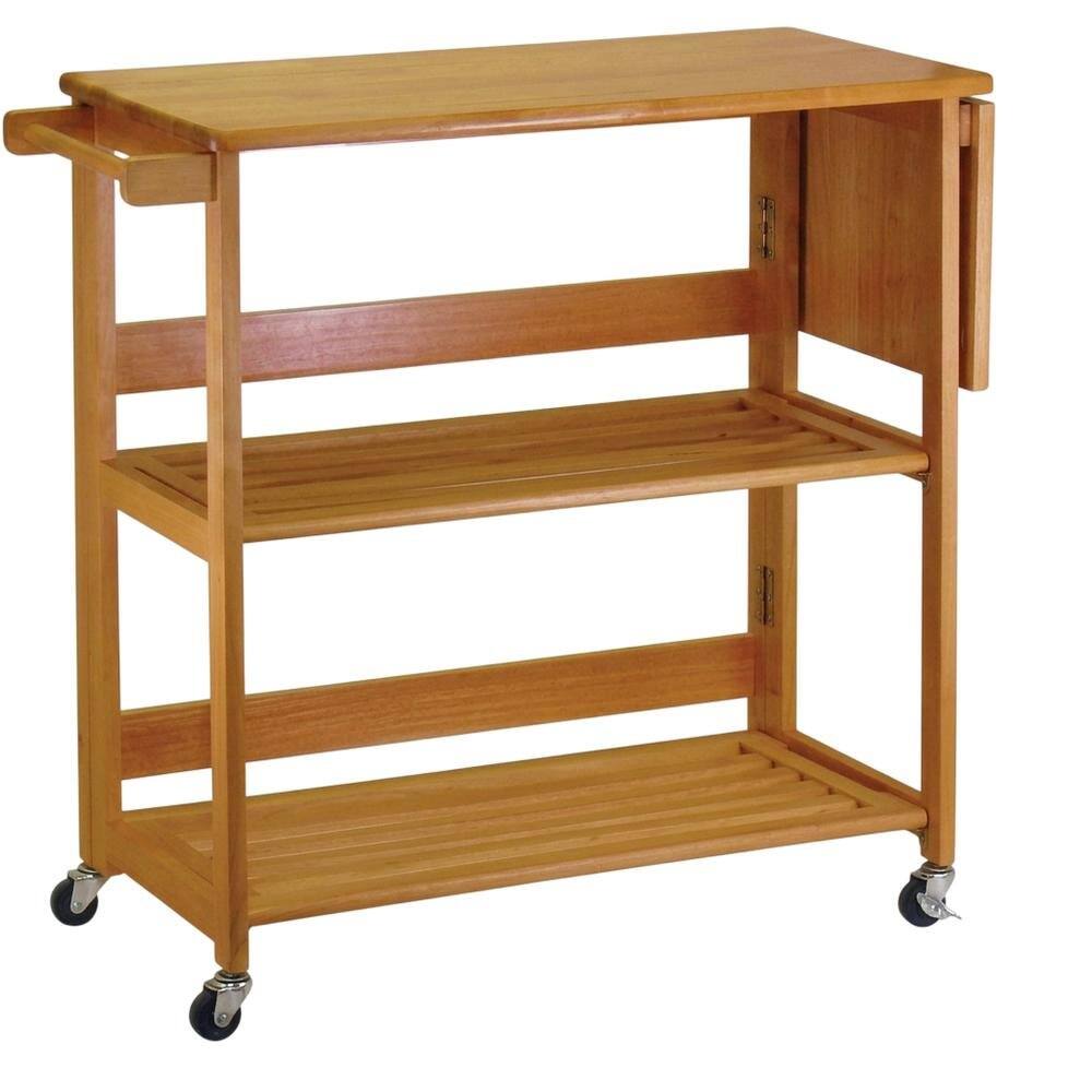 Front. FurniFact - Foldable Kitchen Cart - Light Oak.