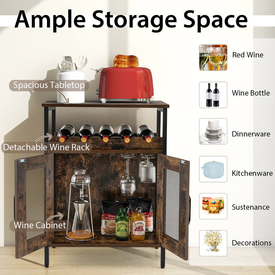 Costway Industrial Liquor Bar Cabinet Small Buffet Sideboard Detachable ...