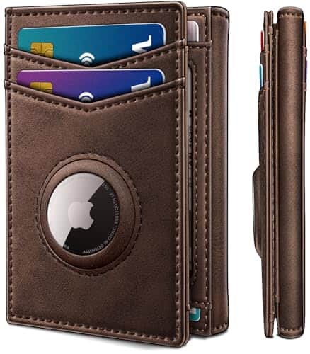Vulpecula Spade - Airtag Wallet for Men,with Cash Pocket 2 ID Window 14-16 Cards Magnetic Closure Slim Trifold Leather Wallet 4.0"x3.1" - Coffee140