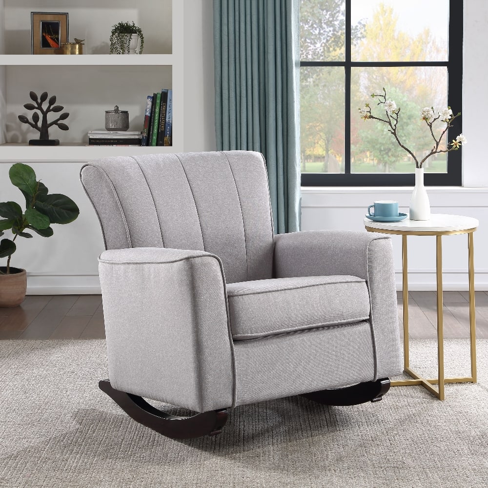 Loheer - Denzell Linen Rocking Chair Wooden Legs Pocket Coil Seat 220lbs Capacity - Light Gray price history on PriceWatchPro
