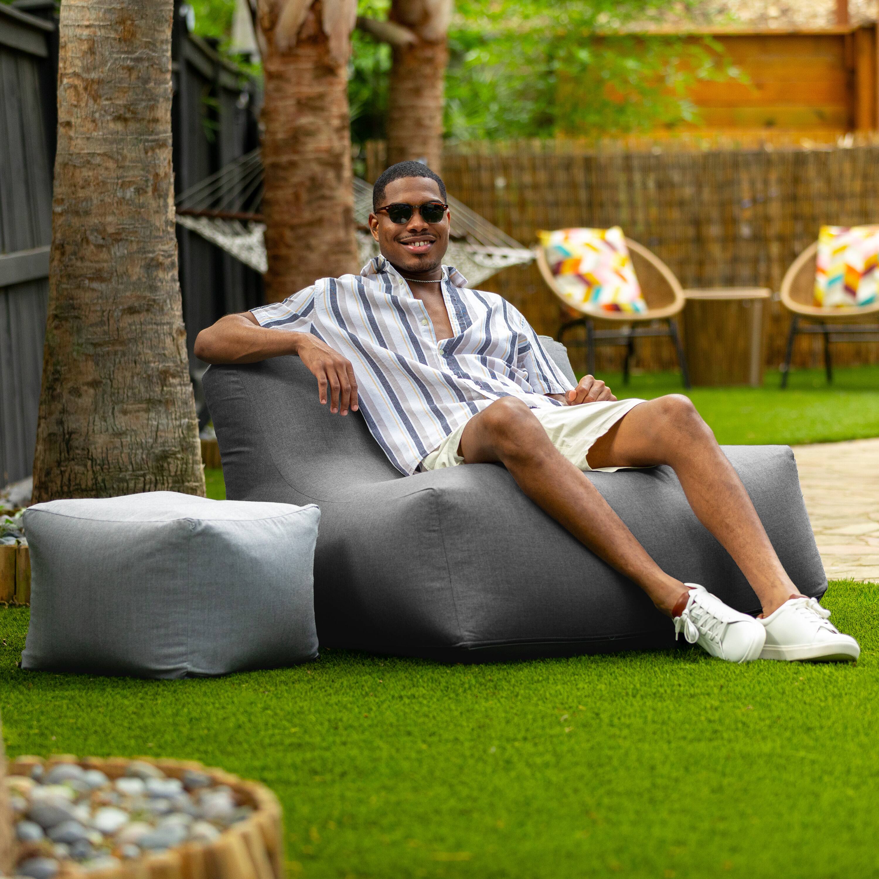 Front. Jaxx - Coza Outdoor Chair - Large Bean Bag Lounge Chair for Poolside & Patio Lounging - Sunbrella, Charcoal - Charcoal.