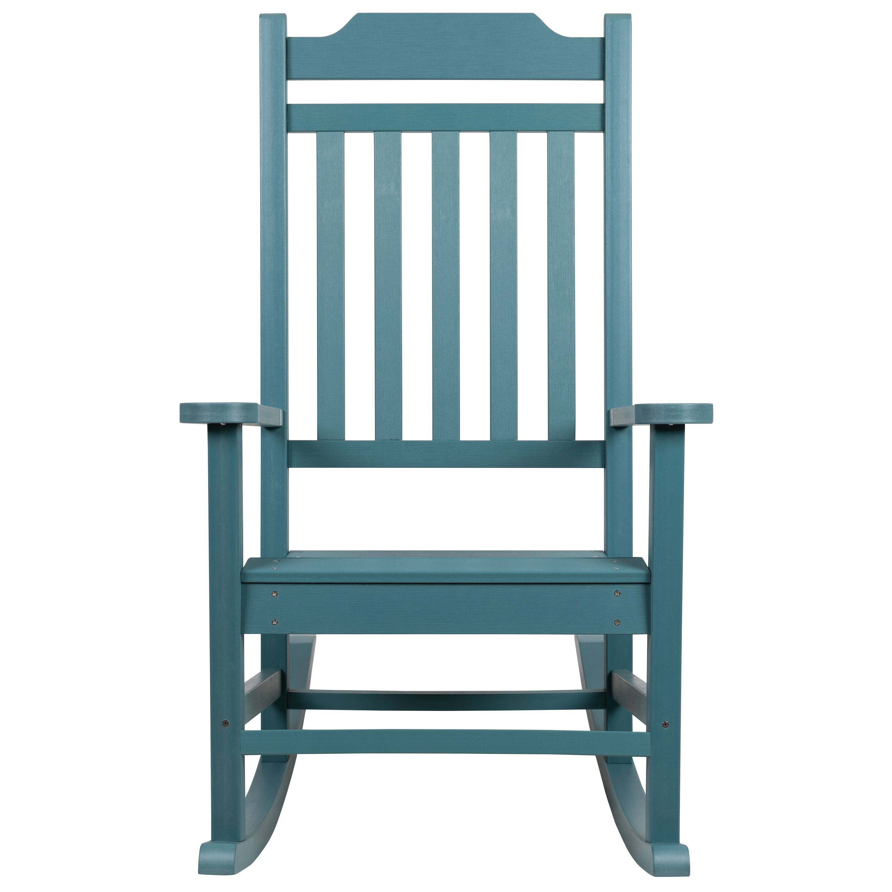 Alt View 7. Emma + Oliver - All-Weather Poly Resin Wood Rocking Chair - Patio and Backyard Furniture - Teal.