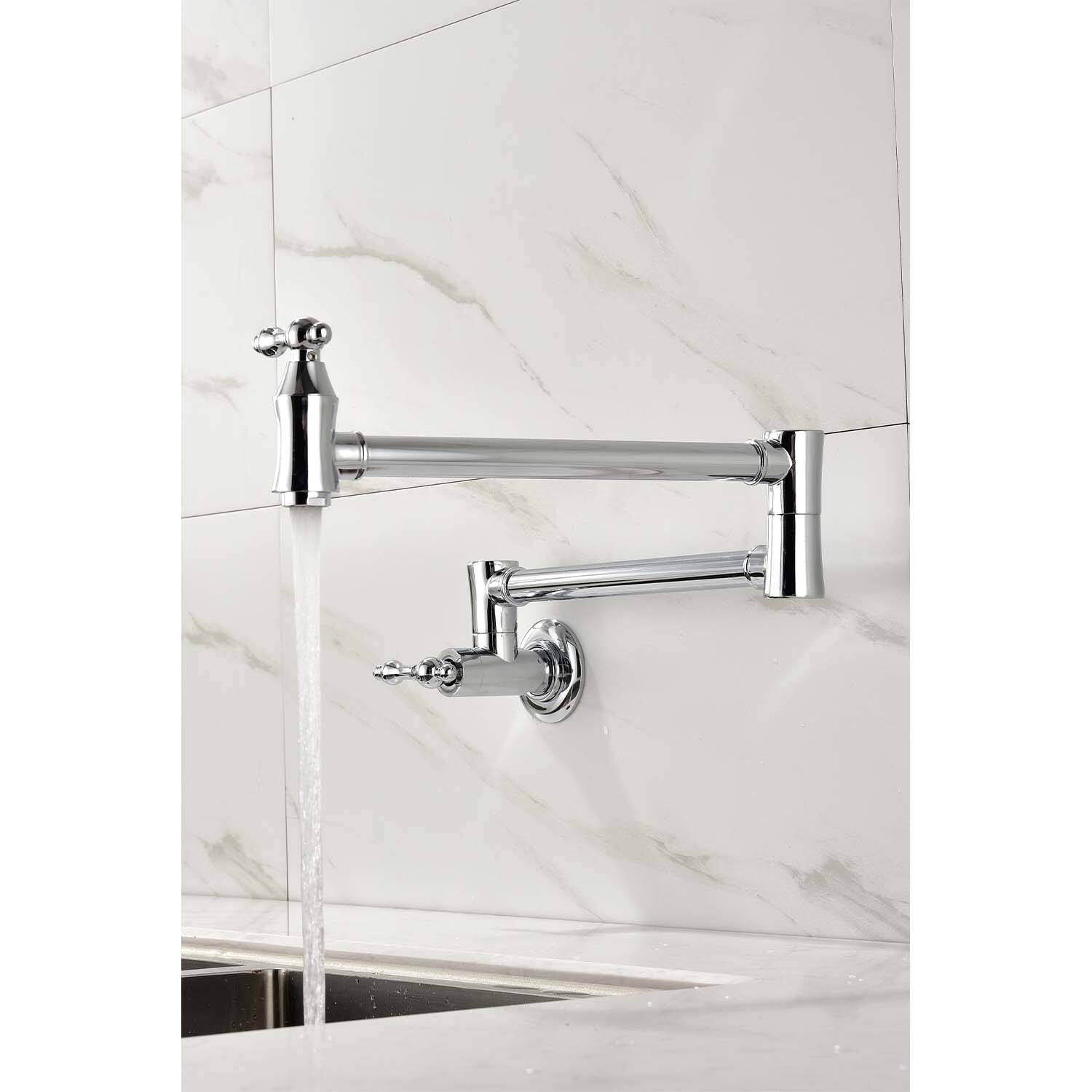 Angle. Siljoy - Wall Mount Folding Kitchen Pot Filler Faucet - Chrome.