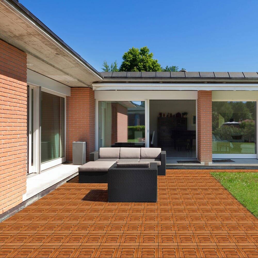 Alt View 5. Resenkos - Resenkos Plastic Deck Tiles, 9 Pack Of Interlocking Flooring, 11.8"x11.8" Water-Resistant Tiless, Natural Wood - Natural Wood.