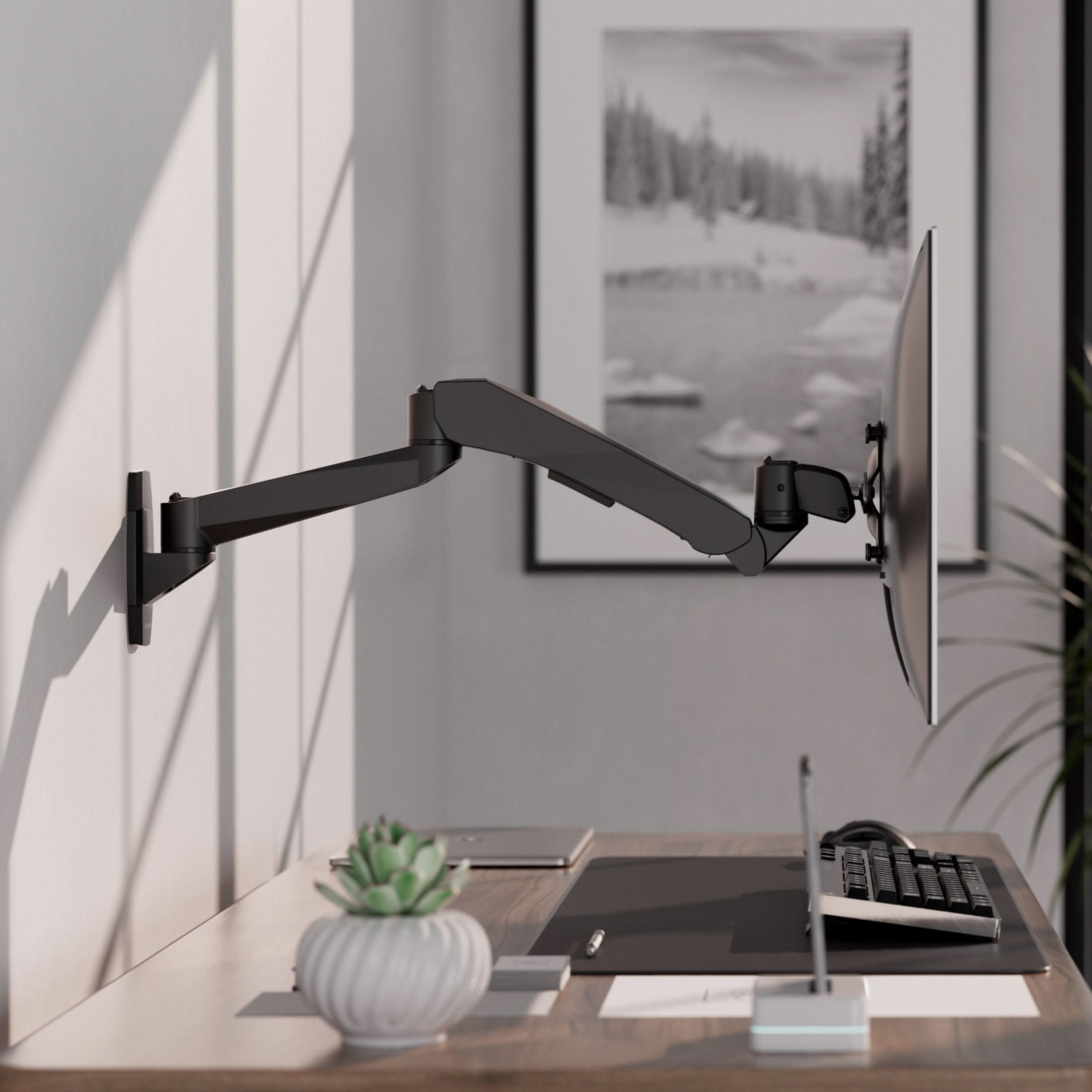 Left. Mount-It! - CLiX Series Fully Adjustable Monitor Wall Mount with Gas Spring Arm, 13"-32", Black - Black.