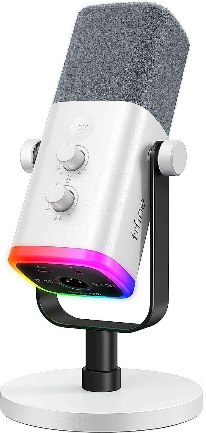 FIFINE - XLR/USB Wired Cardioid Dynamic Microphone with RGB Lighting - White - Front_Zoom