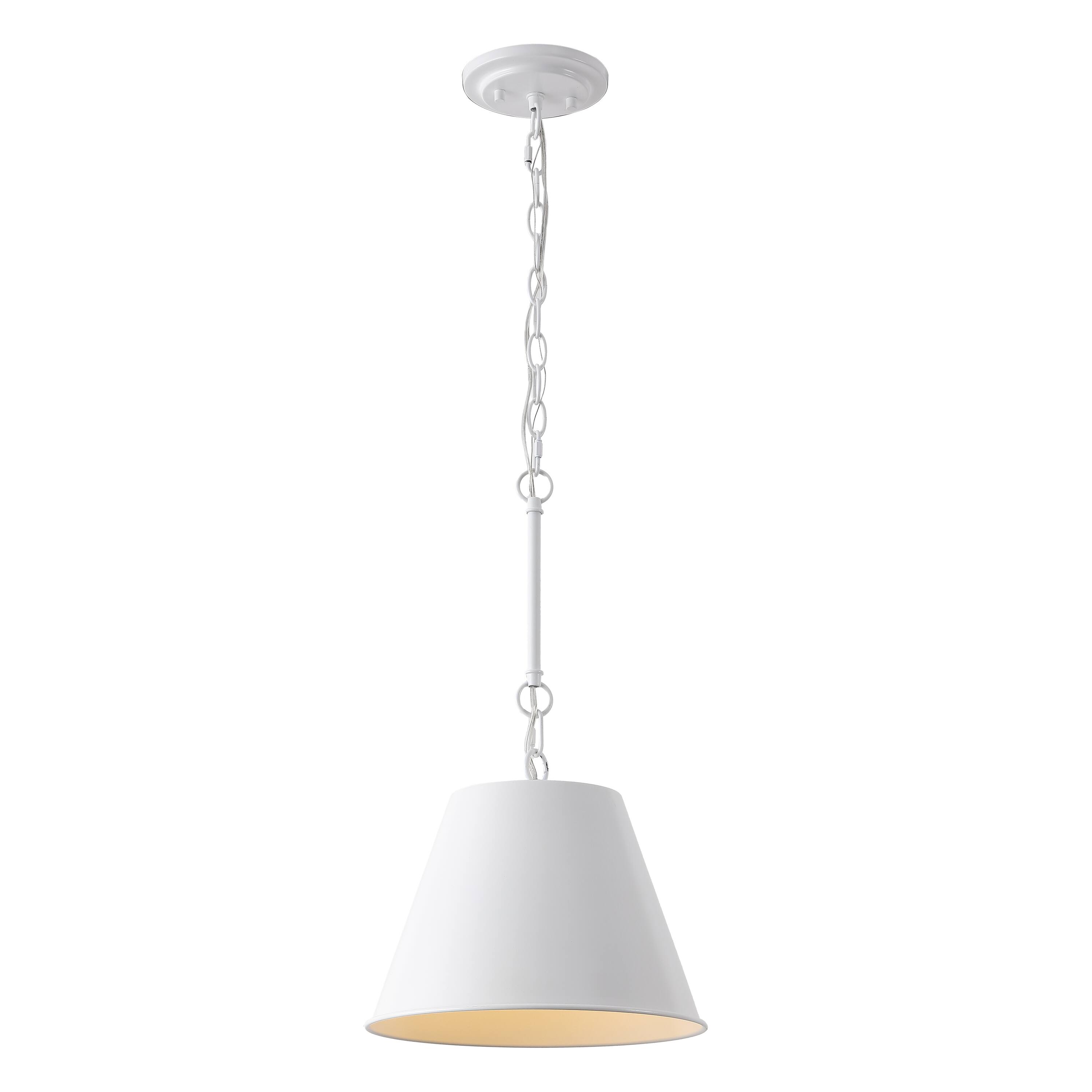 Front. Jonathan Y - Harper 12 in. 1-Light Industrial Farmhouse Adjustable Tapered Cone Empire Metal LED Pendant, White - White.