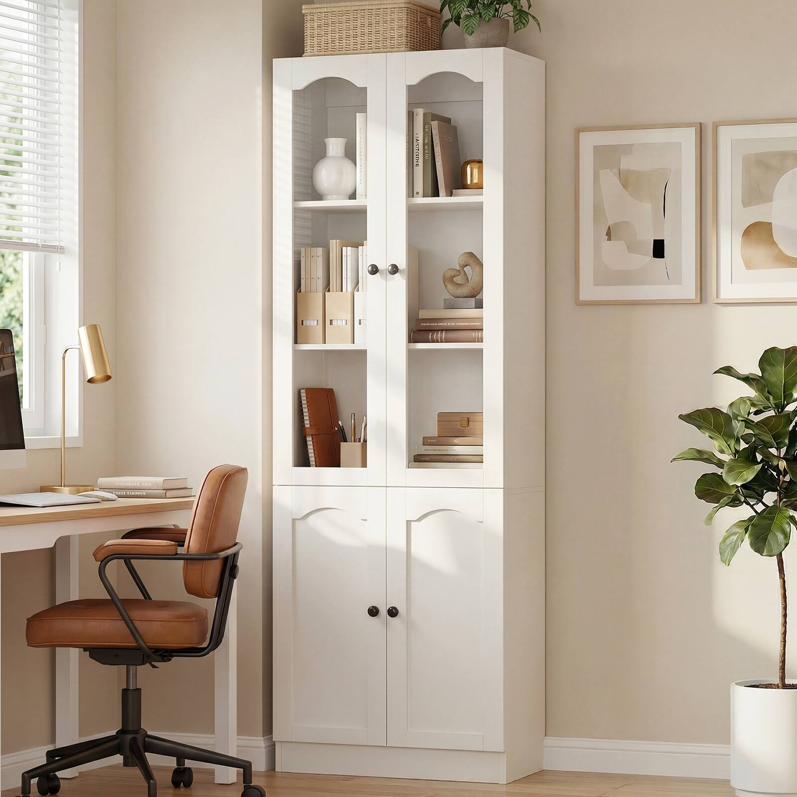 Alt View 4. Aheaplus - 80'' Tall Bookcase with Doors, 23.6'' Width Bookcase with 5-Tier Shelves, 2 Piece Set - White.