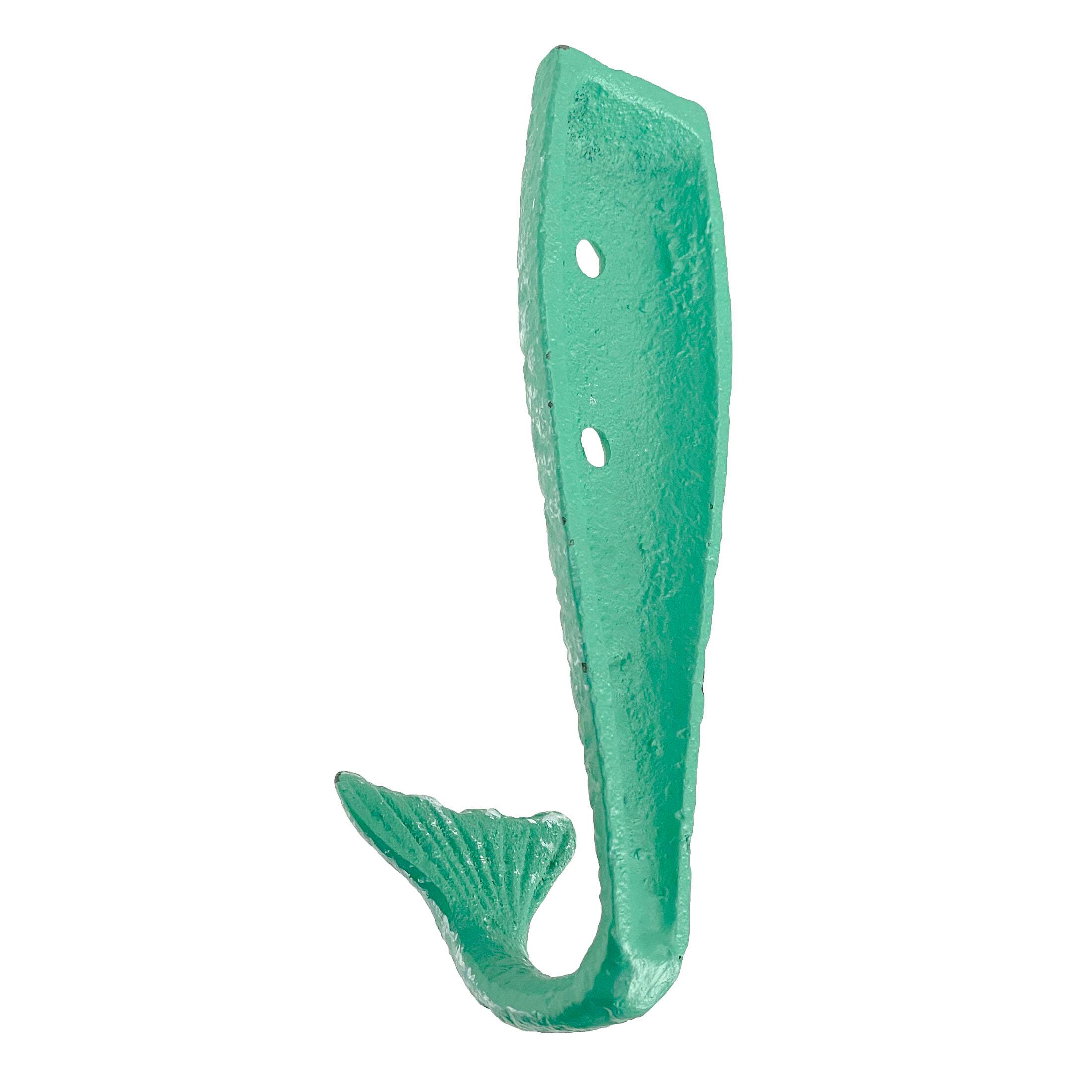 Alt View 9. Chesapeake Bay - Set of 8 Cast Iron Mermaid Tail Wall Hooks Green Nautical Coastal Decor - Green.