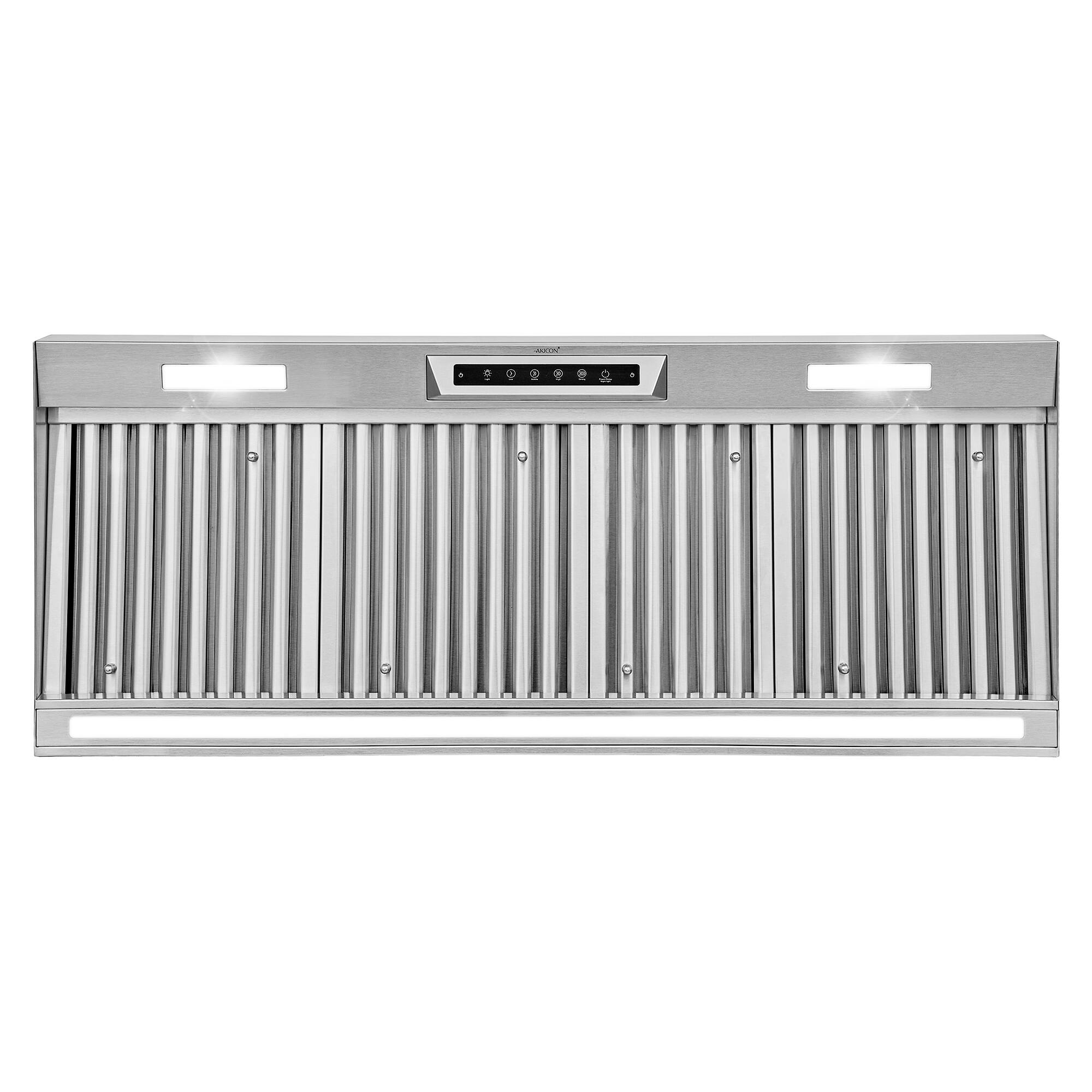 Left. Akicon - Akicon 48 in. Ducted 1200-CFM Under Cabinet Range Hood Insert 4 Speed Gesture Sensing with LED Light in Stainless Steel - Stainless steel.